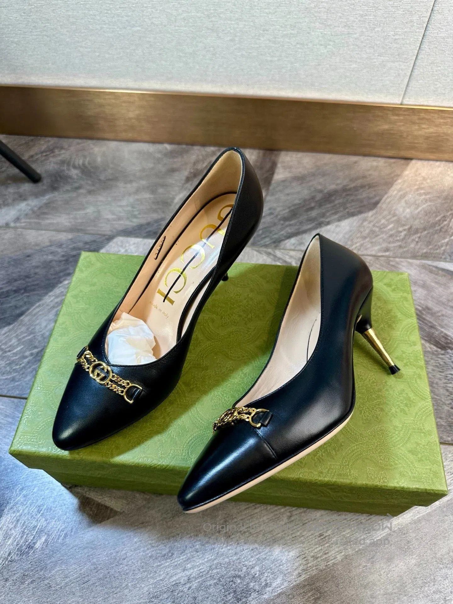 Gucci Gucci Black Gold Chain Double G Heels. Size US 6 / IT 36 - 1 Thumbnail
