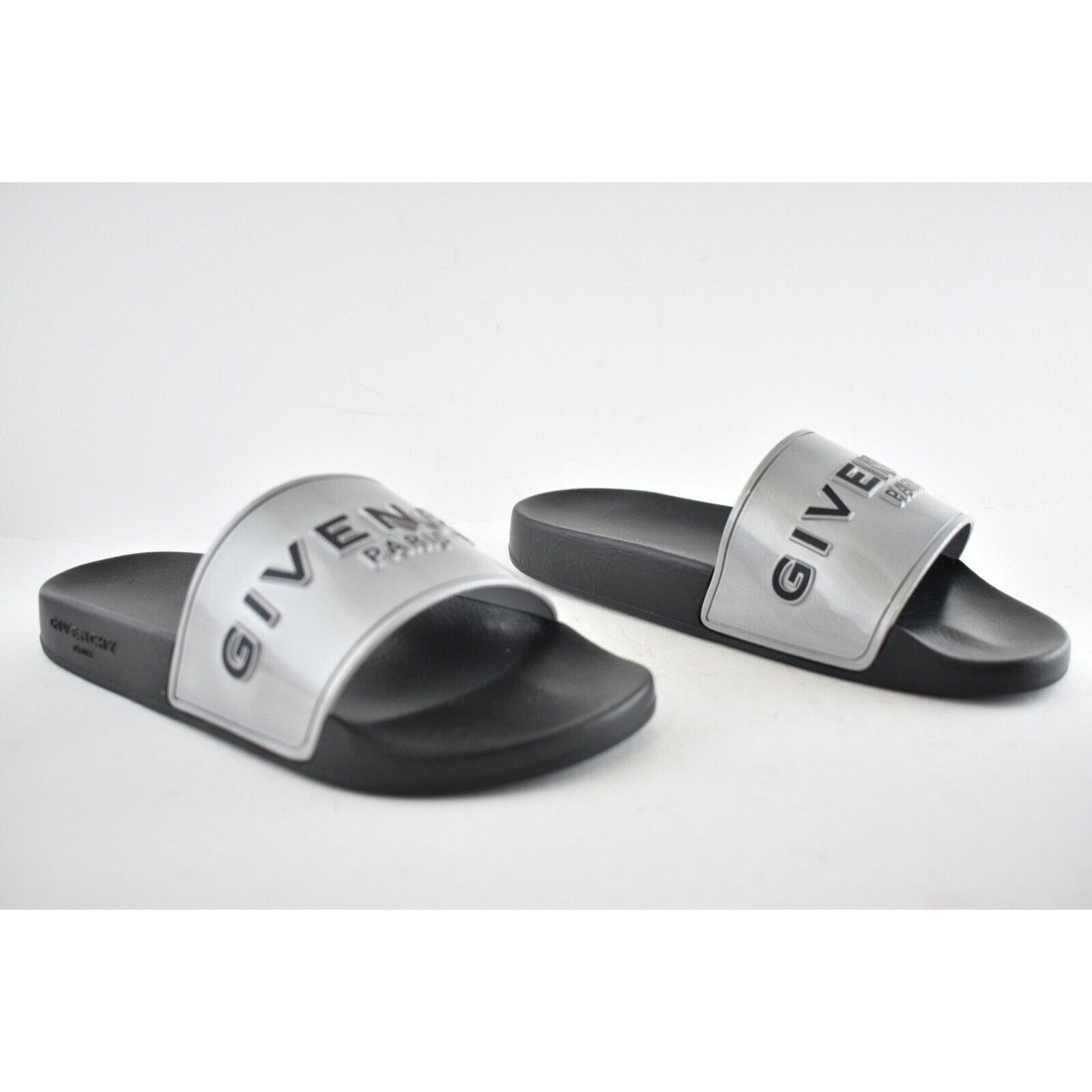 Givenchy Givenchy Silver Rubber Black Logo Print Slide On Pool Sandal Size US 8 / IT 38 - 2 Thumbnail
