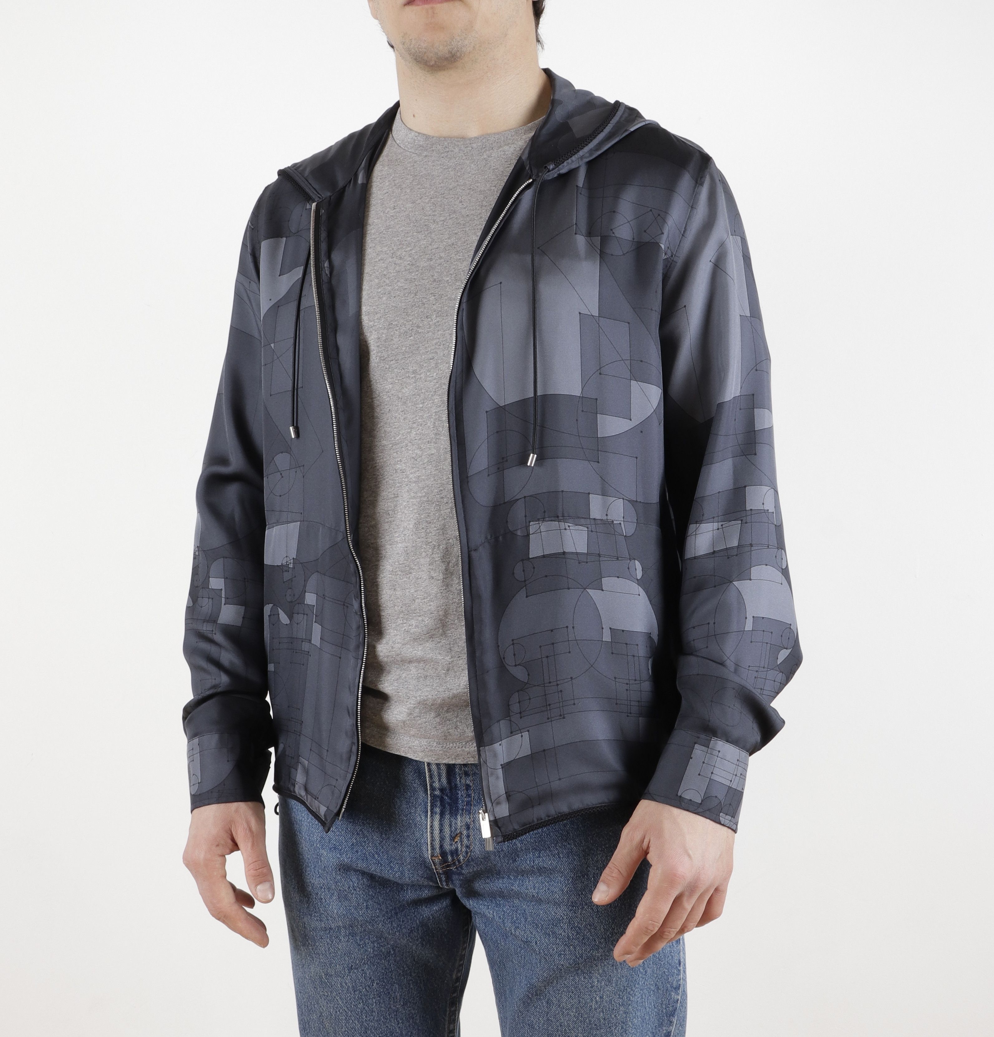 Hermes Hermes Silk Grey Geometric Print Hooded Light Jacket Size US M / EU 48-50 / 2 - 17 Thumbnail
