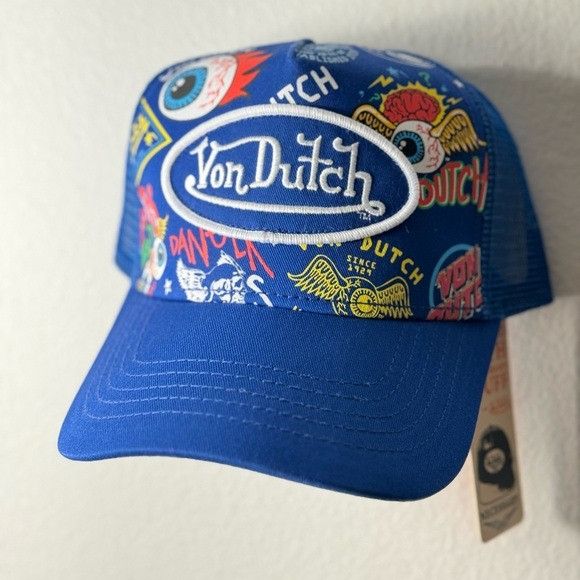 Designer × Von Dutch NWT VON DUTCH BLUE JAX ALL OVER PRINT TRUCKER HAT Size ONE SIZE - 3 Thumbnail