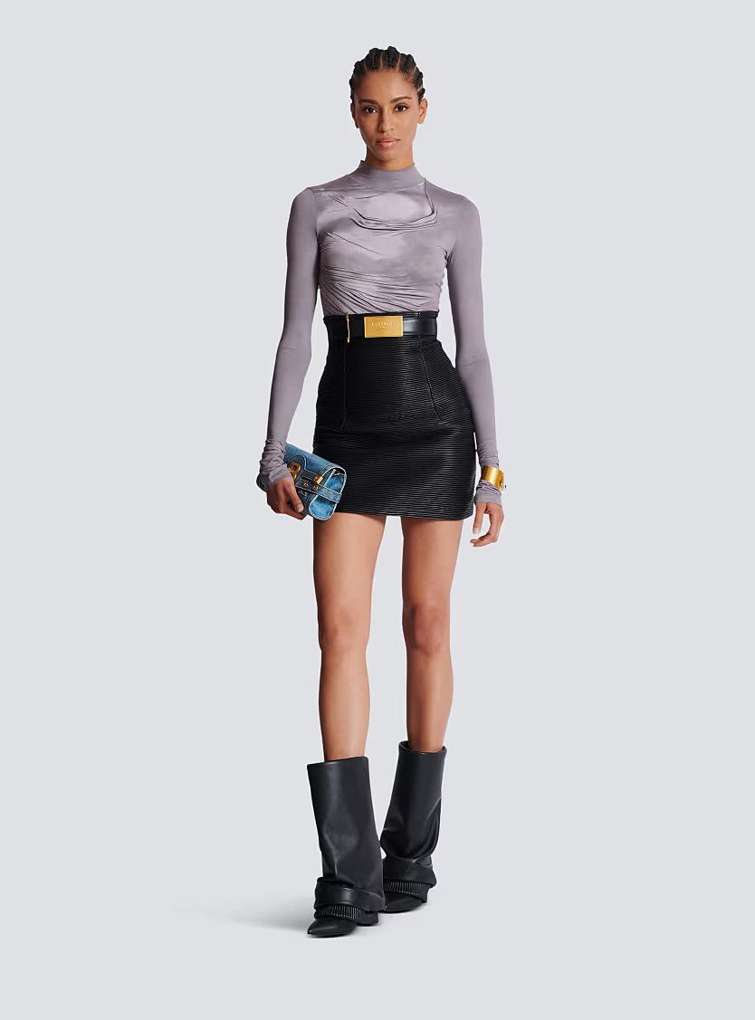 Balmain o1s1wg111225 Top With Stand Up Collar in Grey Size XL / US 12-14 / IT 48-50 - 3 Thumbnail