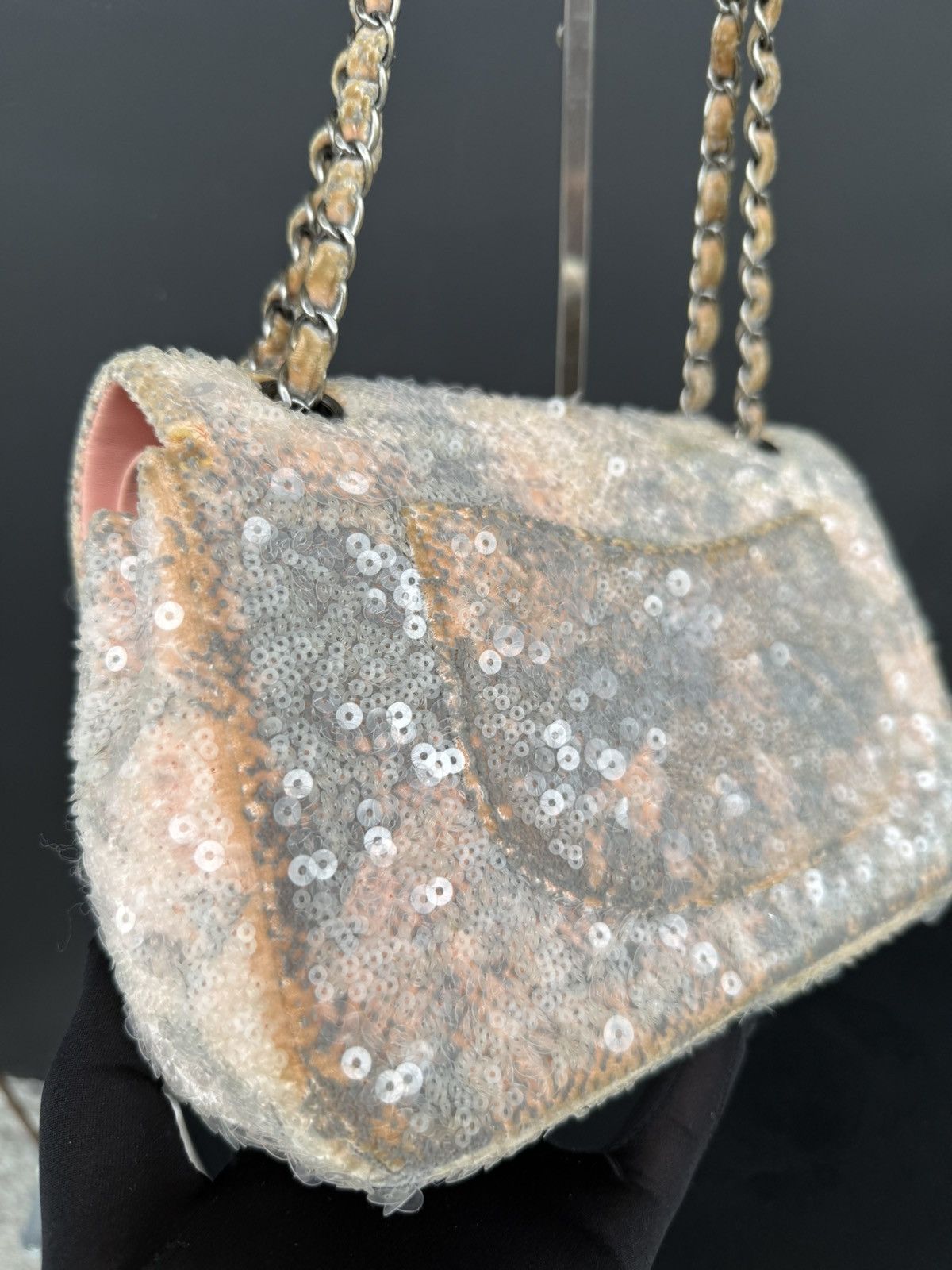 Chanel Chanel - Pink Sequined Small Double Flap Shoulder Bag Size ONE SIZE - 7 Thumbnail