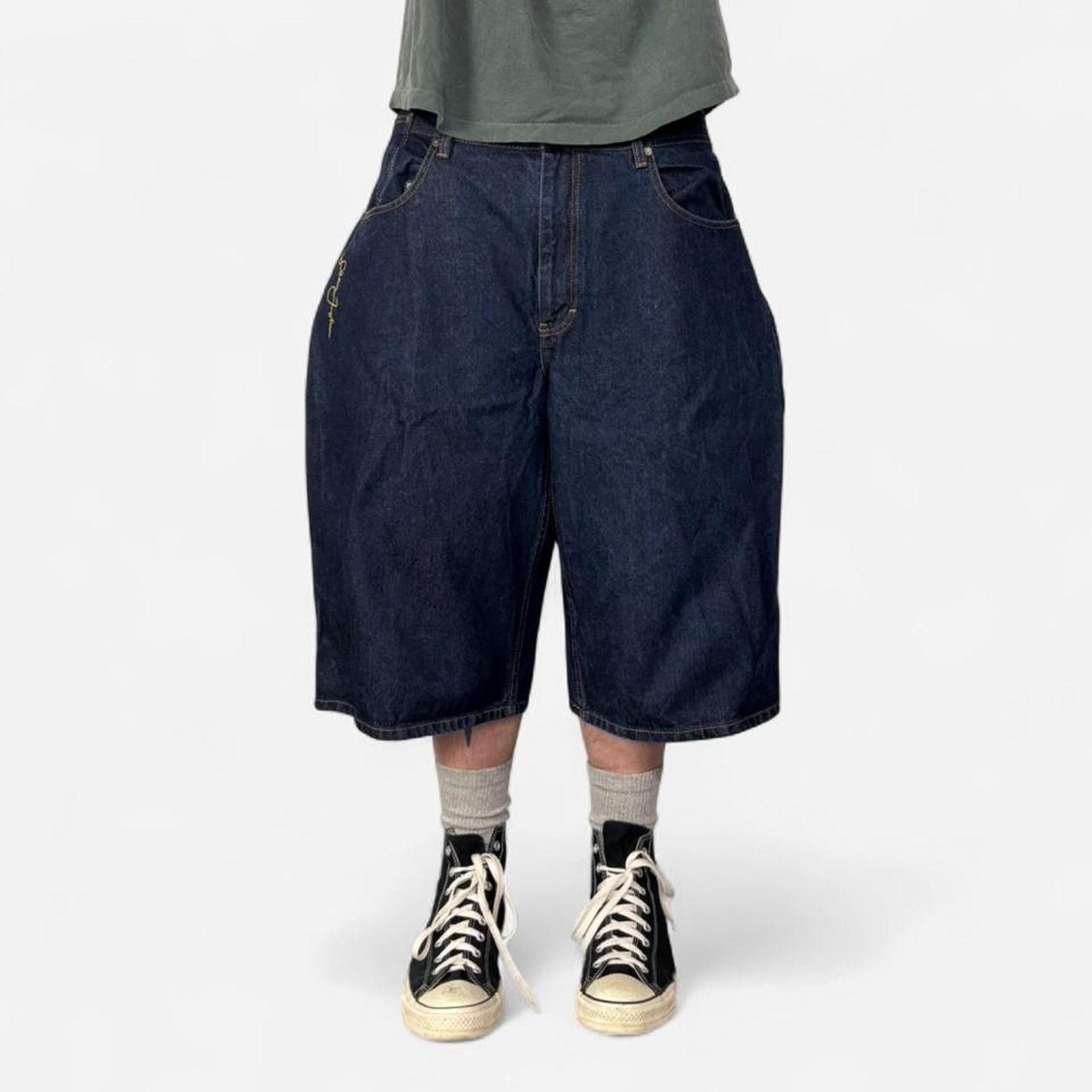 Sean John 2000s Super Baggy Sean John Embroidered Jean Shorts Size US 40 / EU 56 - 1 Thumbnail