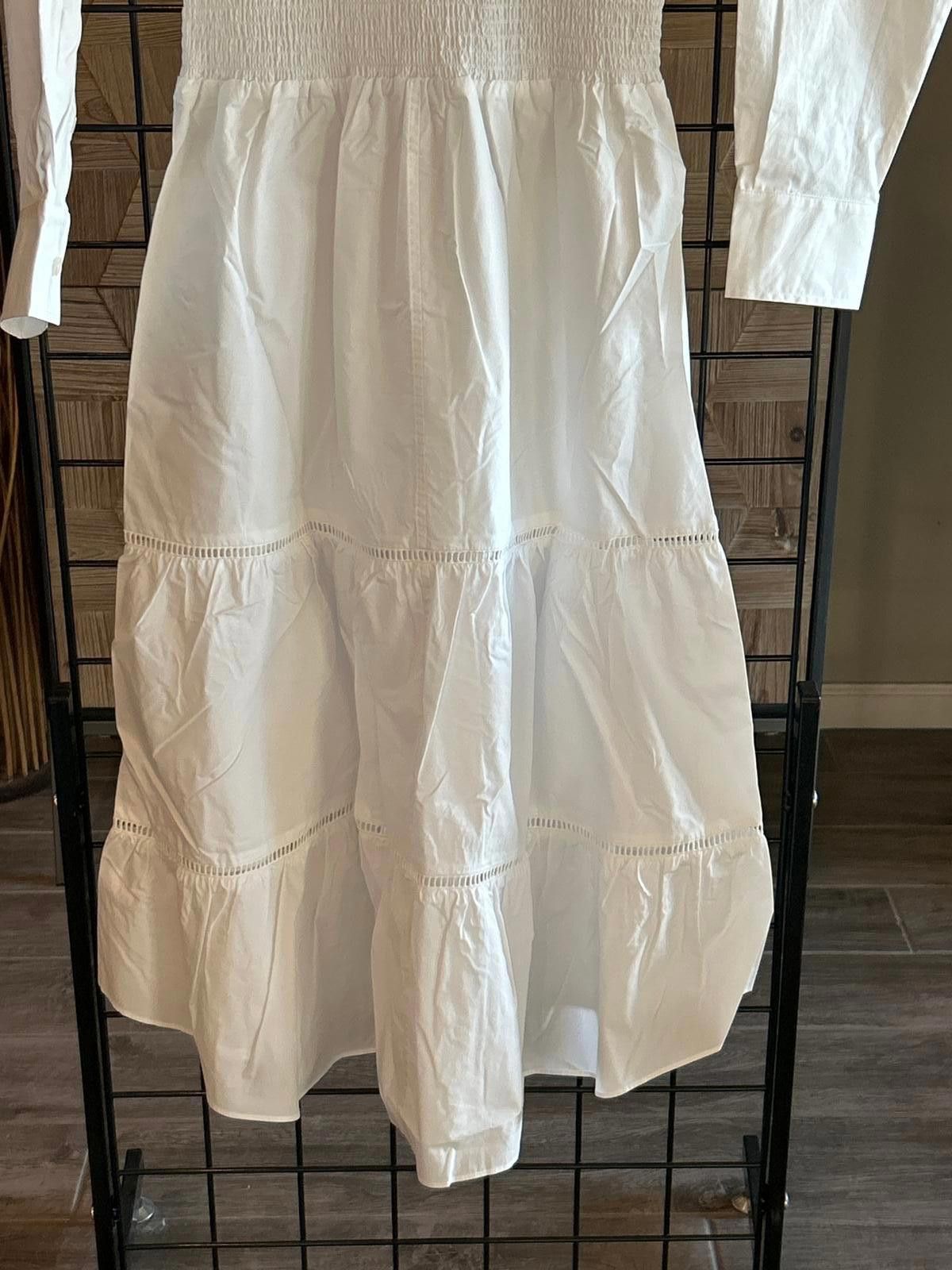 Designer NWT Thakoon White Maxi Dress 8 Smocked Waist Cottage Size M / US 6-8 / IT 42-44 - 6 Thumbnail