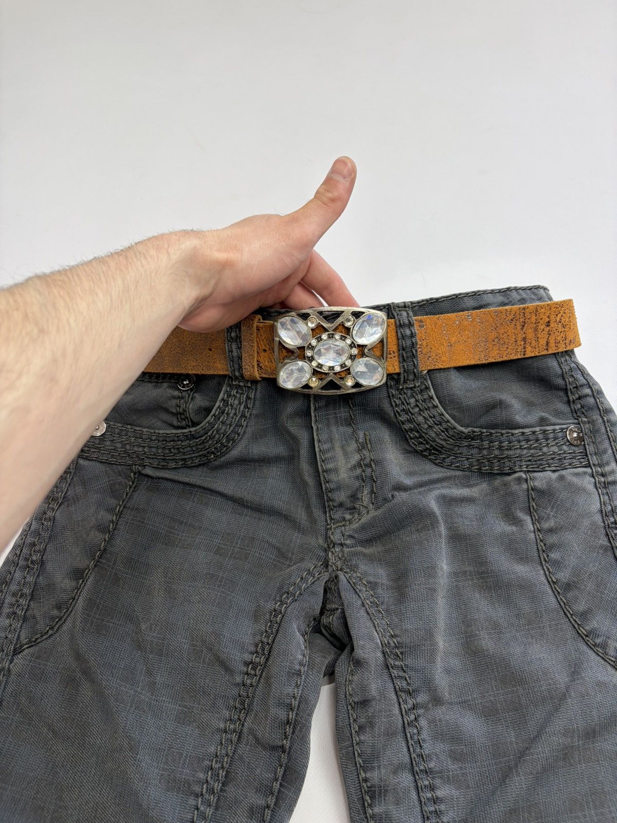 Hysteric Glamour Vintage Distressed Leather Crystal Belt Y2K Rockstar Grunge Size 32 - 5 Thumbnail