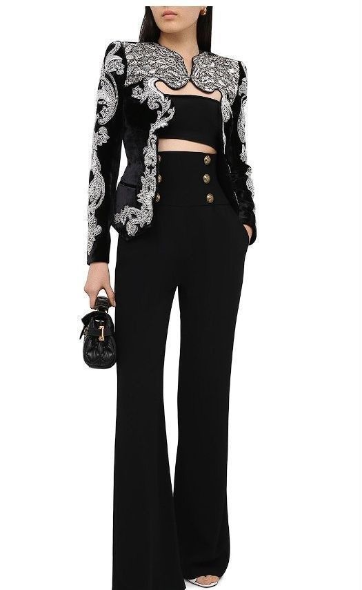 Balmain Crystal And Beading Embellishment Jacket Blazer in Black, Women's (Size Xs) — image 2 of 6