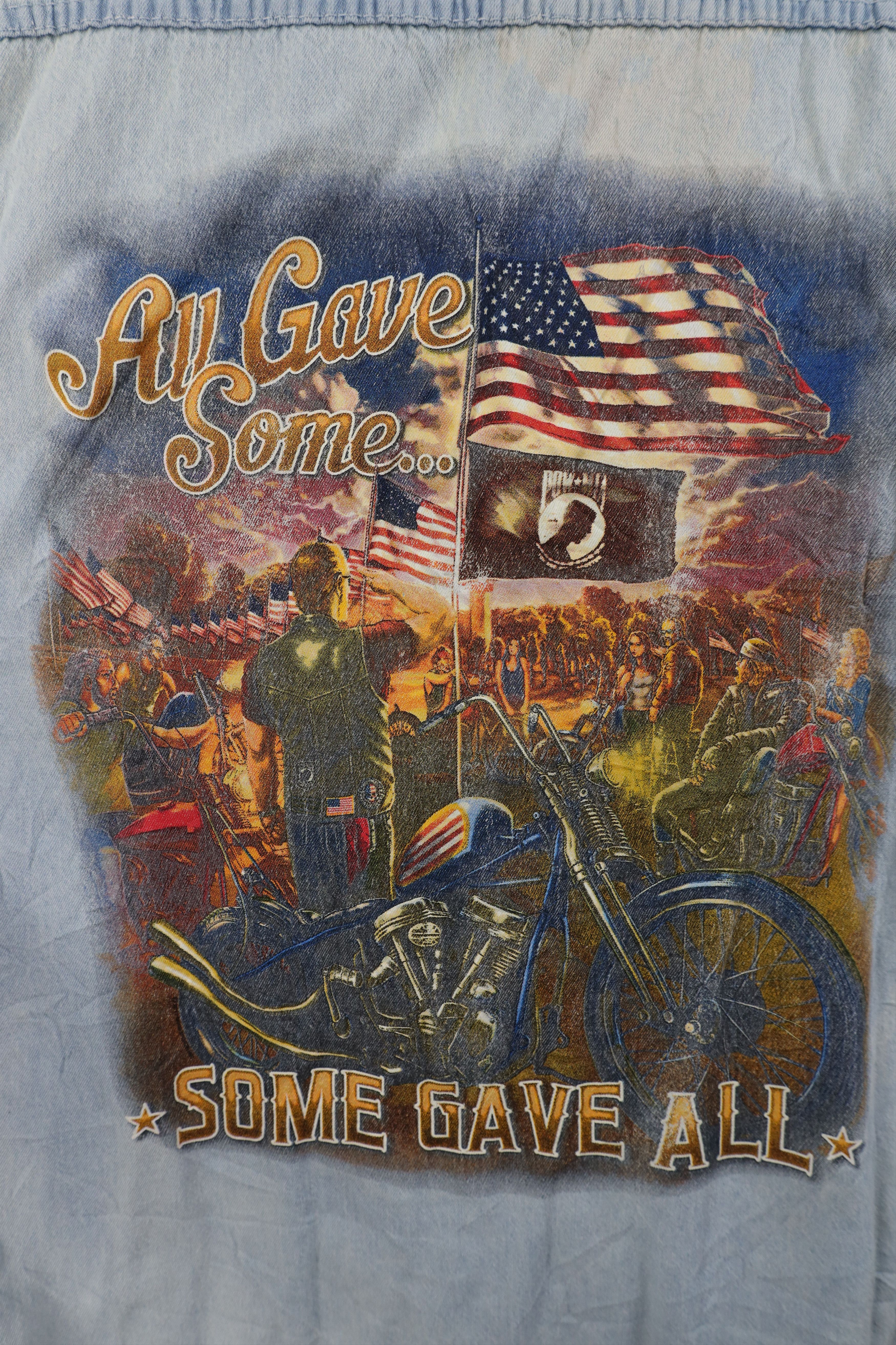 Vintage Vintage 90s POW MIA Motorcycle Cut Off Denim Button Shirt Size US XXL / EU 58 / 5 - 12 Thumbnail