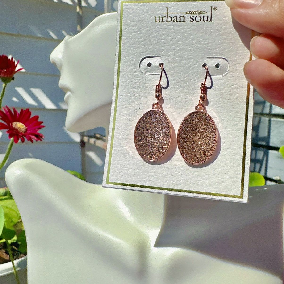 Designer Urban soul earrings rose gold tone diamonds paved oval drop Size ONE SIZE - 1 Thumbnail