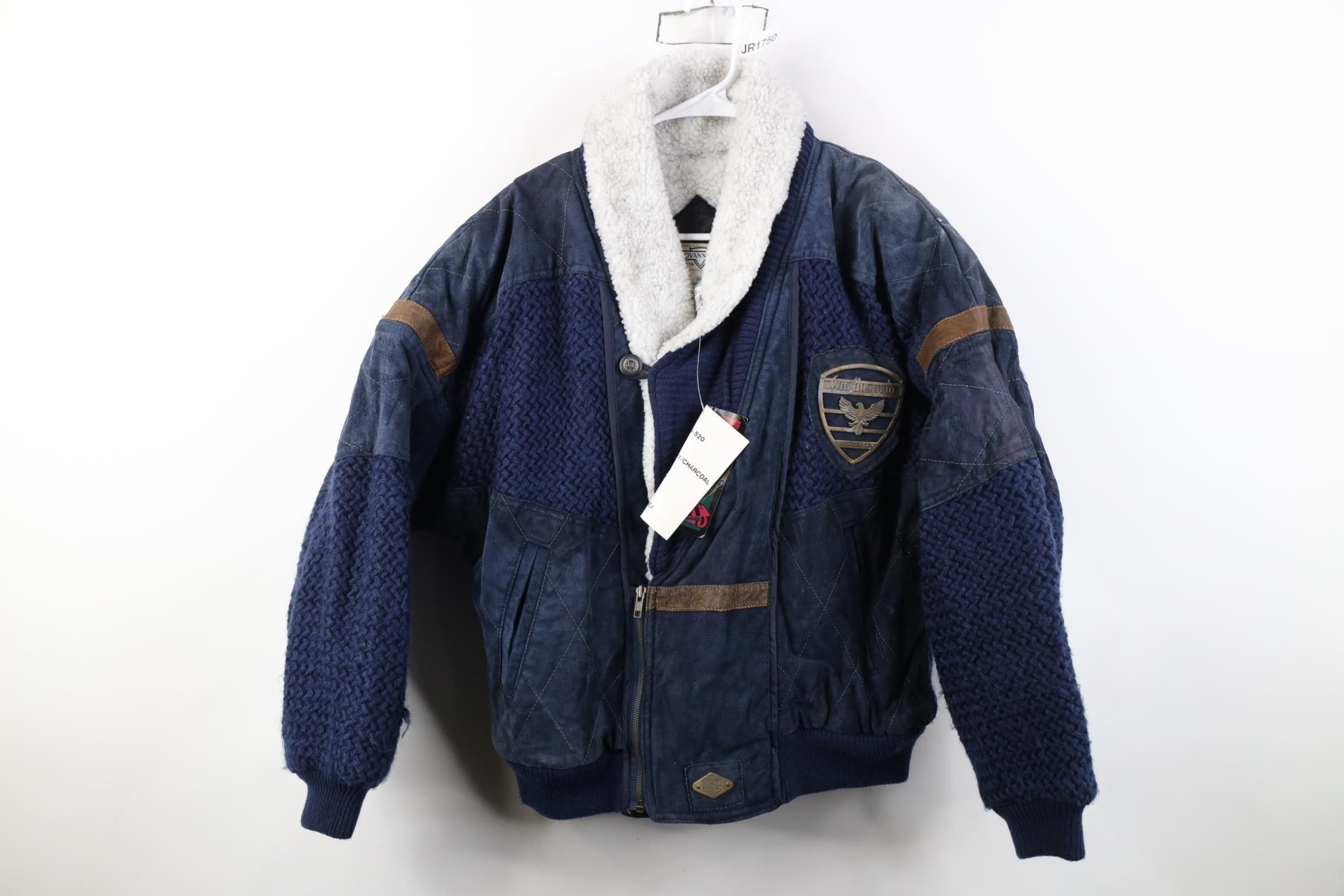 Vintage Deadstock Vintage 90s Streetwear Leather Sweater Jacket Blue Size US M / EU 48-50 / 2 - 1 Thumbnail