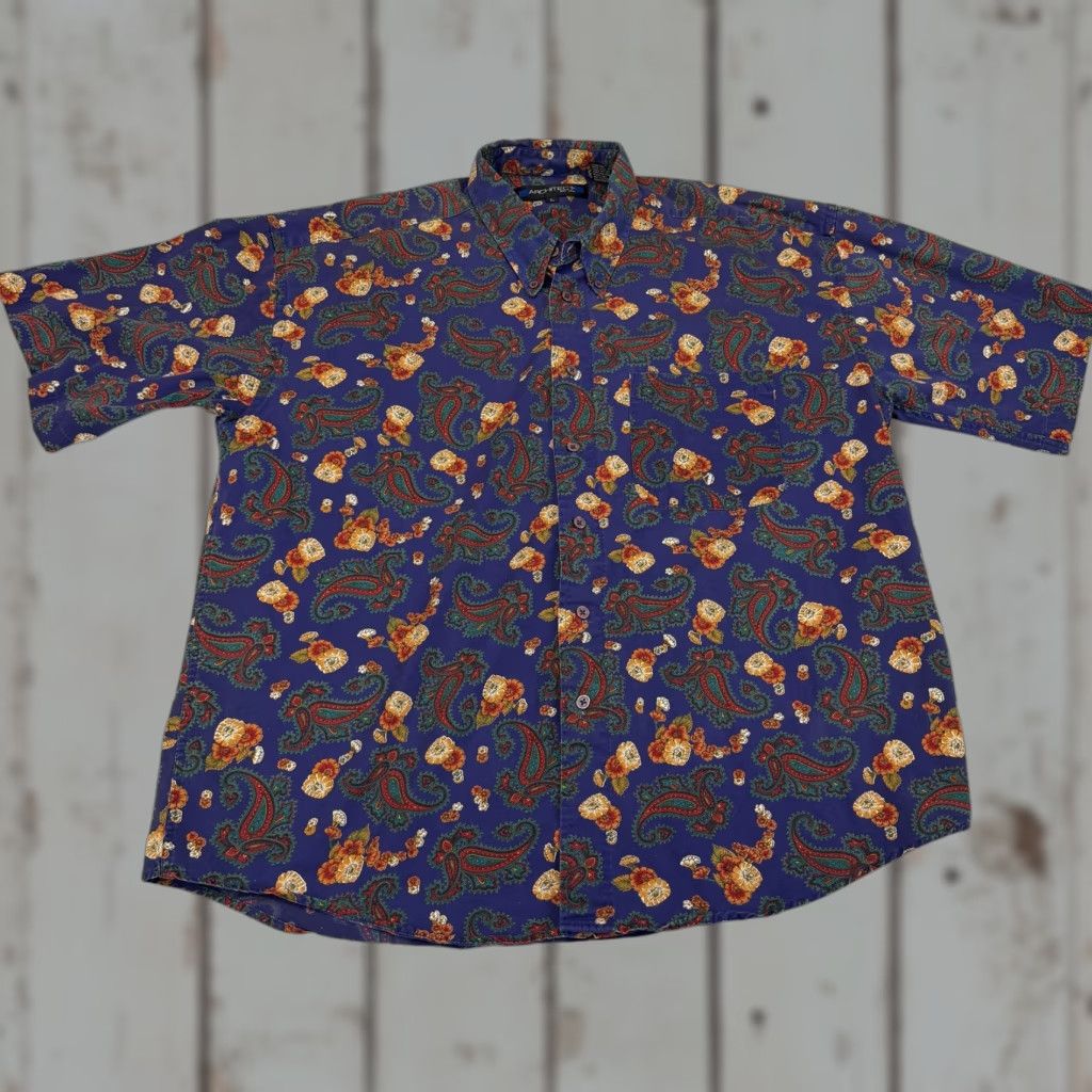 Architect VINTAGE Architect Shirt Mens Large Blue Paisley Floral Short Sleeve Button Up Cotton Size US L / EU 52-54 / 3 - 1 Thumbnail