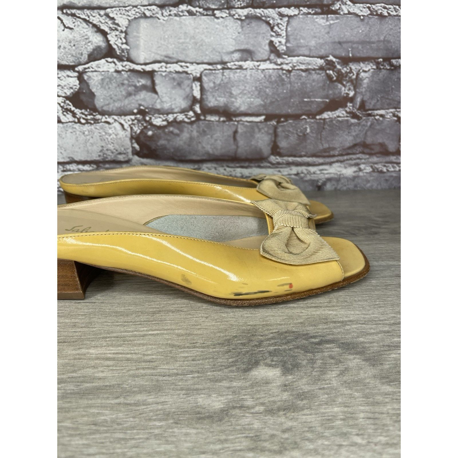 Salvatore Ferragamo Salvatore Ferragamo Yellow Patent Leather Slip On Heel Shoes Size US 7.5 / IT 37.5 - 5 Thumbnail