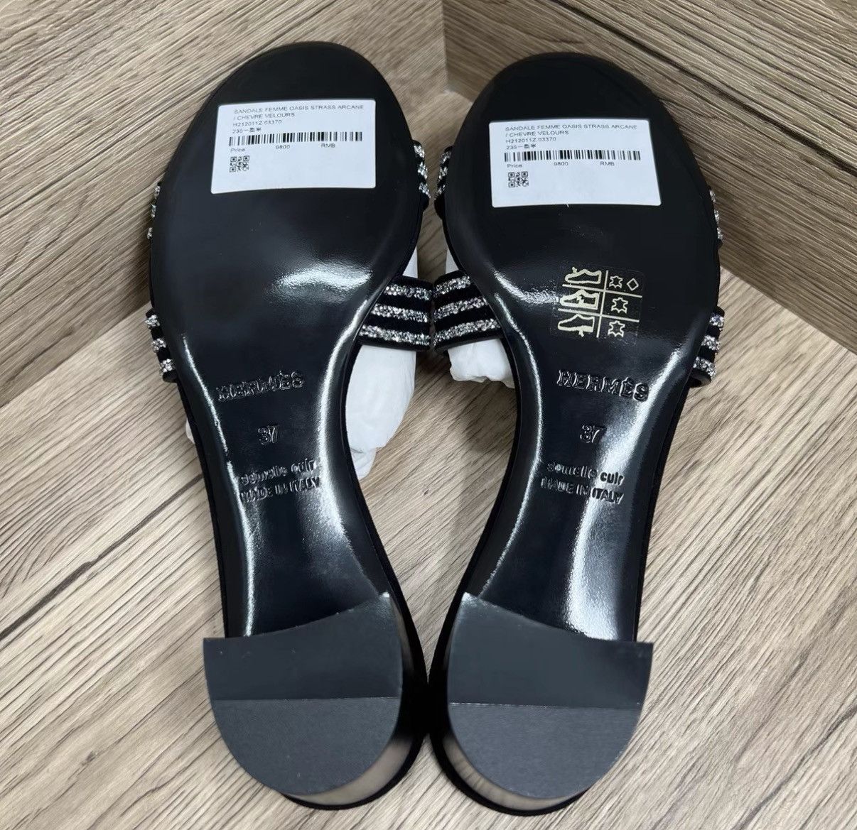 Hermes Hermès Oasis Black & Silver Crystal H Slippers J41 Size US 7 / IT 37 - 6 Thumbnail