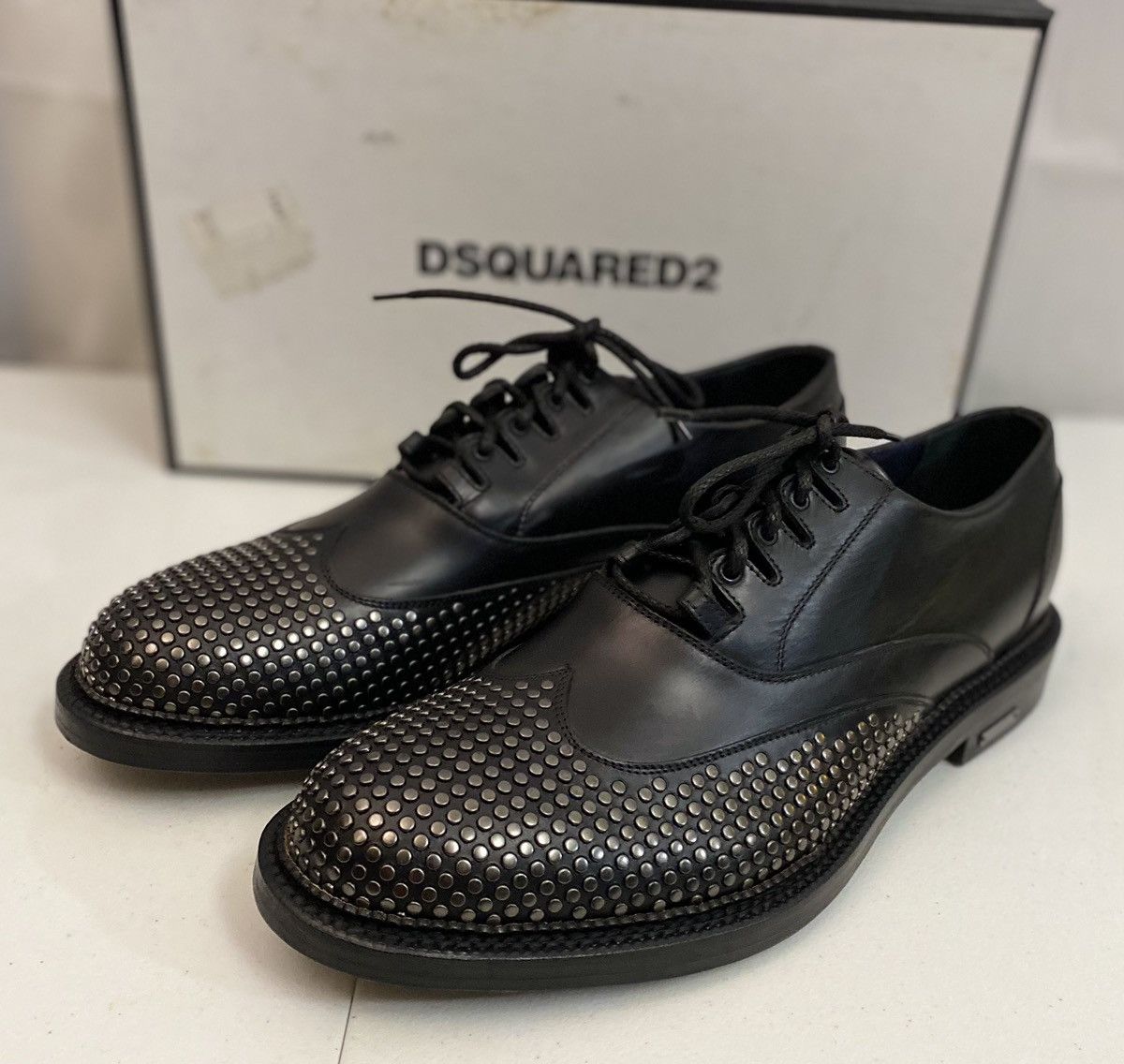 Dsquared2 Dsquared2 🇮🇹 Black Leather Metalhead Wingtip Derby 12 NEW Size US 12 / EU 45 - 4 Thumbnail