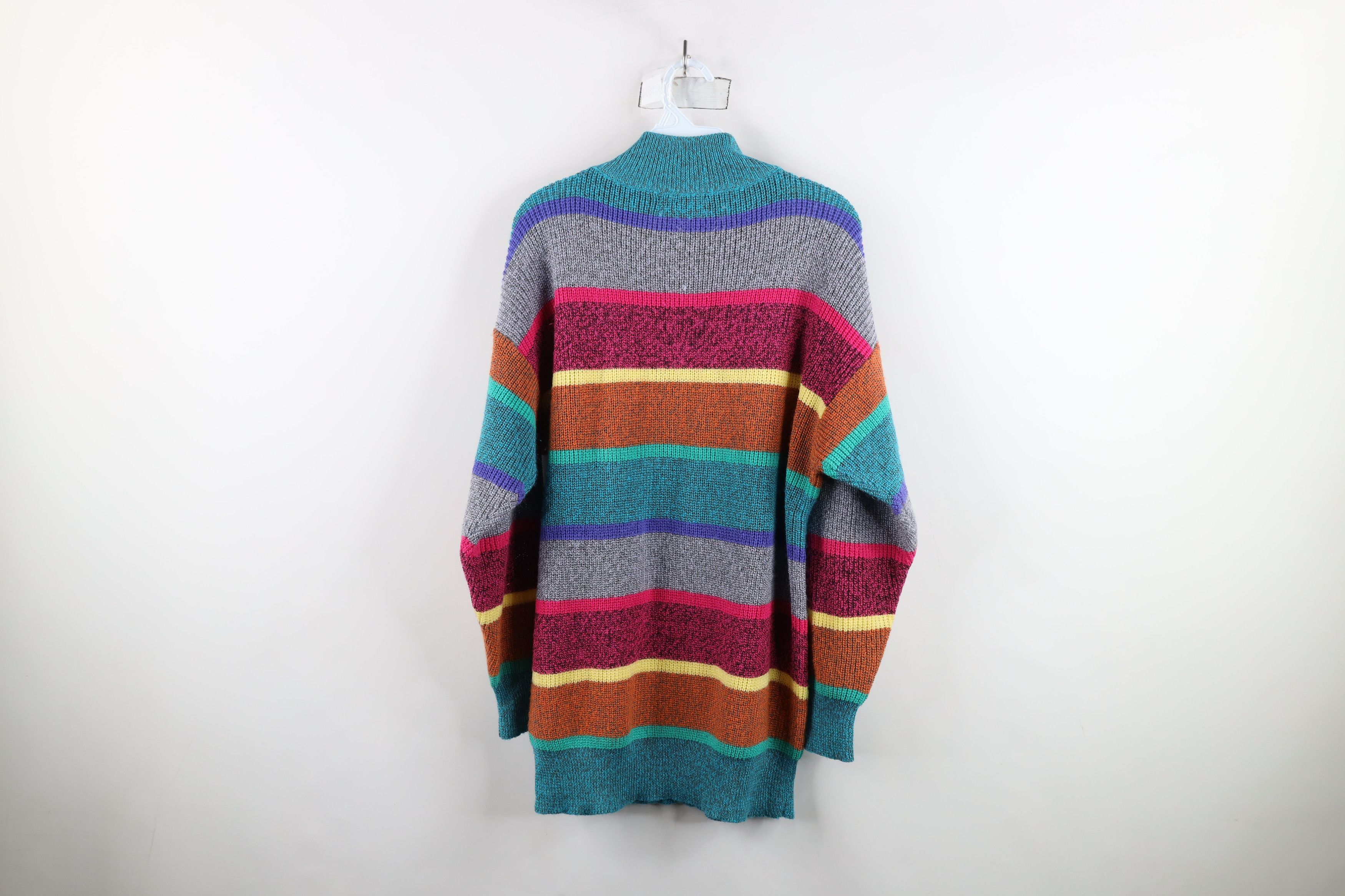 Vintage Vintage 90s Streetwear Striped Ribbed Knit Mock Neck Sweater Size L / US 10 / IT 46 - 8 Thumbnail