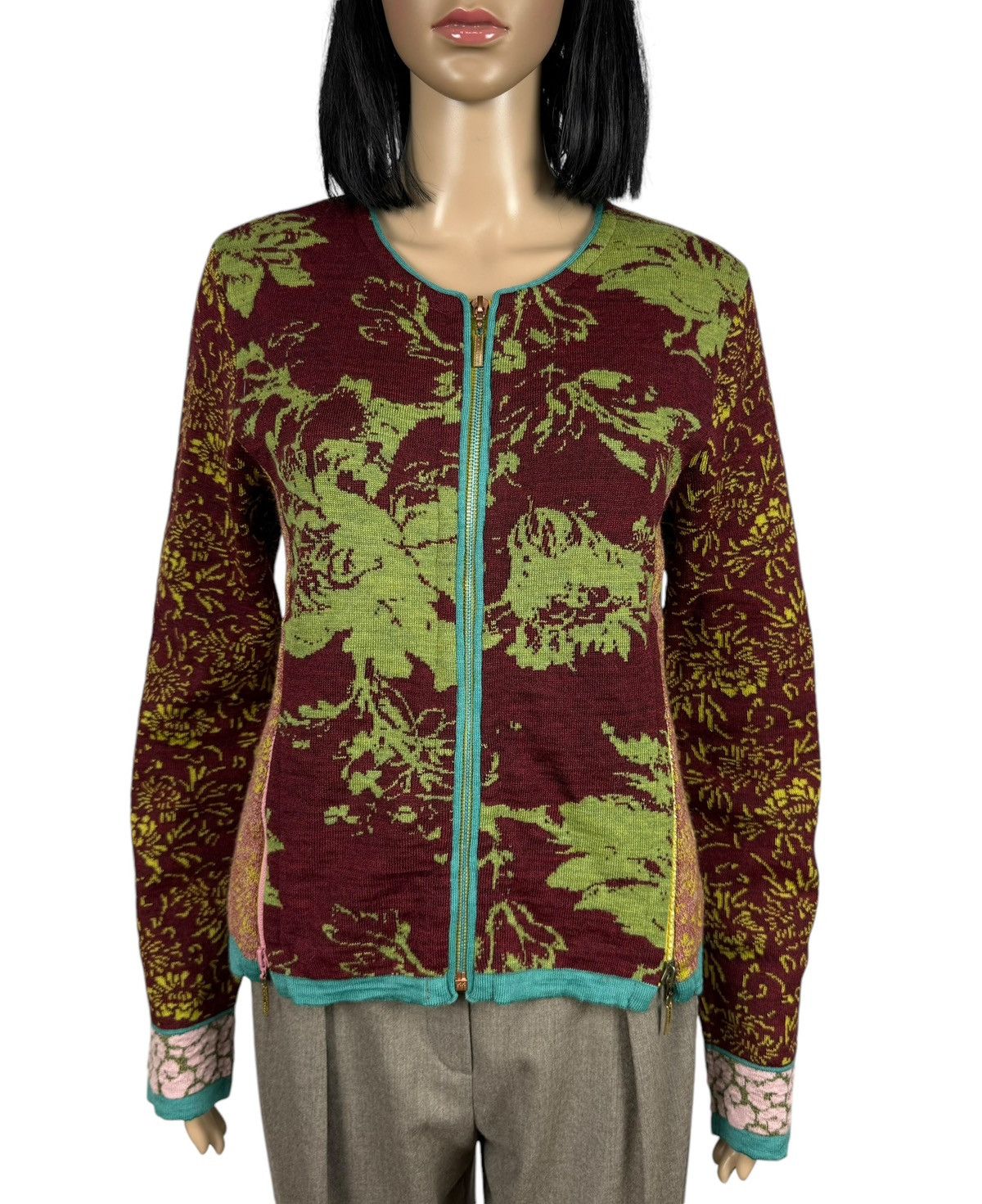 Designer Eva Claudi Embroidered Zip Sweater Floral Printed size L Size L / US 10 / IT 46 - 2 Thumbnail