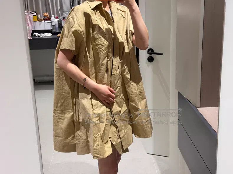 Loewe Loewe Khaki Short Sleeve Shirt Dress, Women's Size 4XL / US 24-26 - 2 Thumbnail