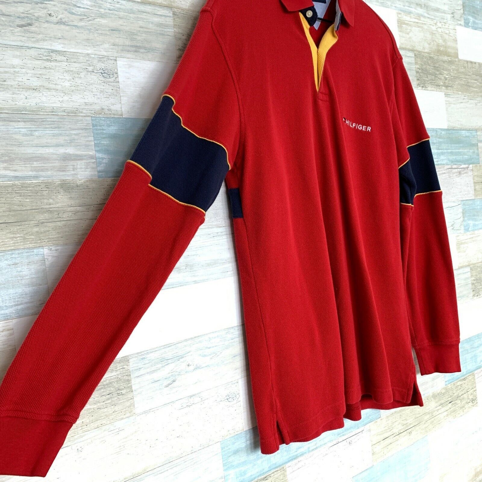 Tommy Hilfiger Tommy Hilfiger Vintage Flag Rugby Polo Shirt Red Mens M Size US M / EU 48-50 / 2 - 5 Thumbnail