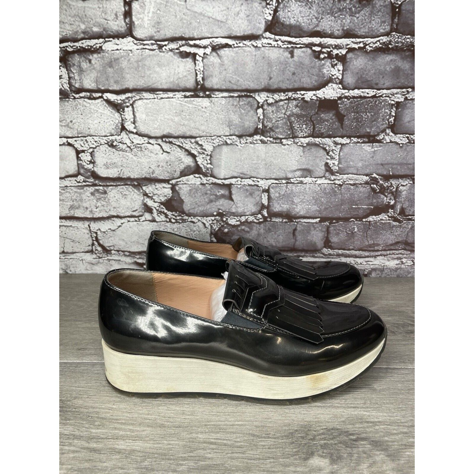 Other Musette Pewter Metallic Patent Leather Kiltie Wedge Shoes Wo Size US 7 / IT 37 - 3 Thumbnail
