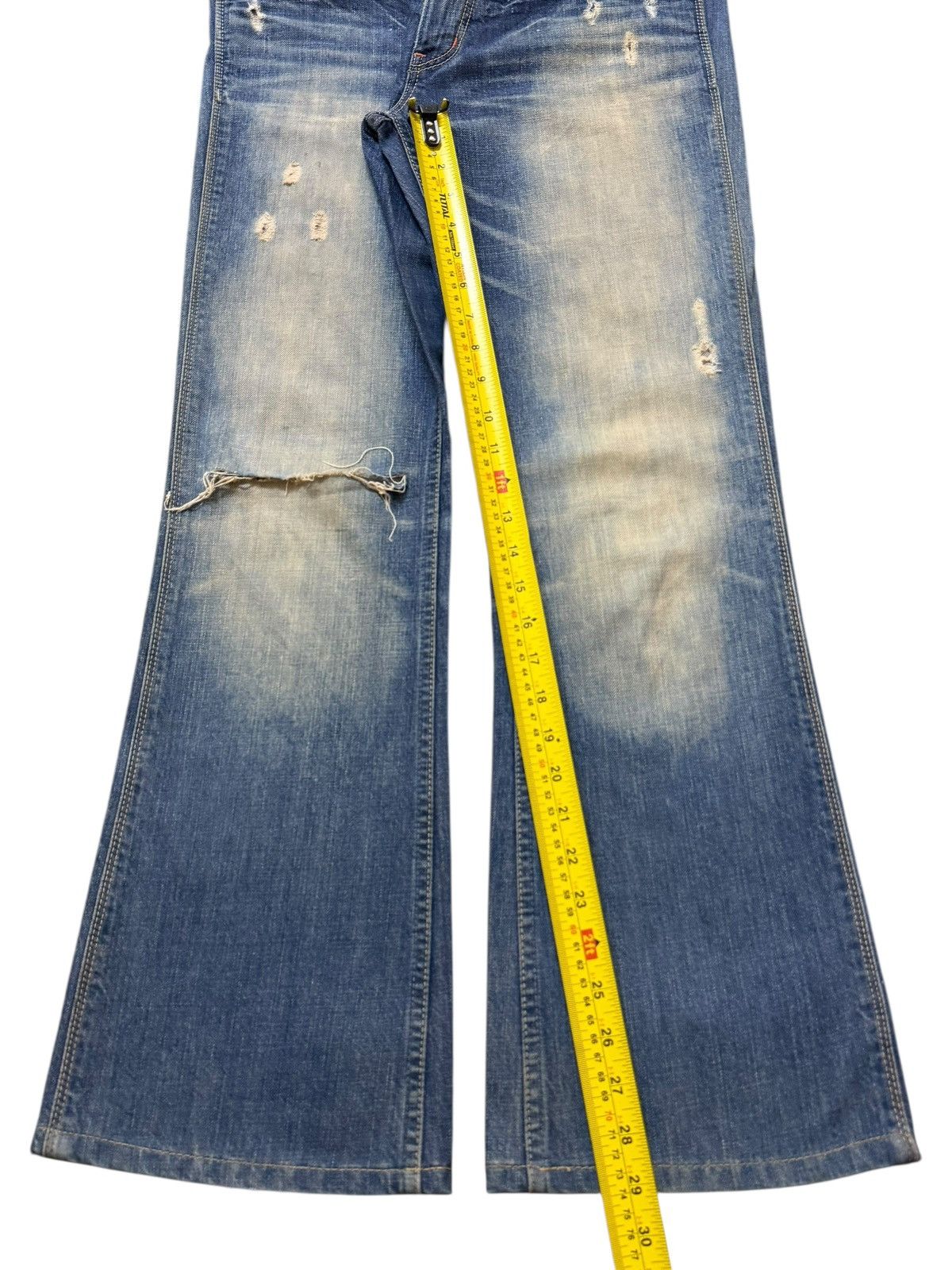 Edwin Vintage Y2K Edwin Mud Wash Faded Distressed Wide Leg Flare Size US 32 / EU 48 - 10 Thumbnail