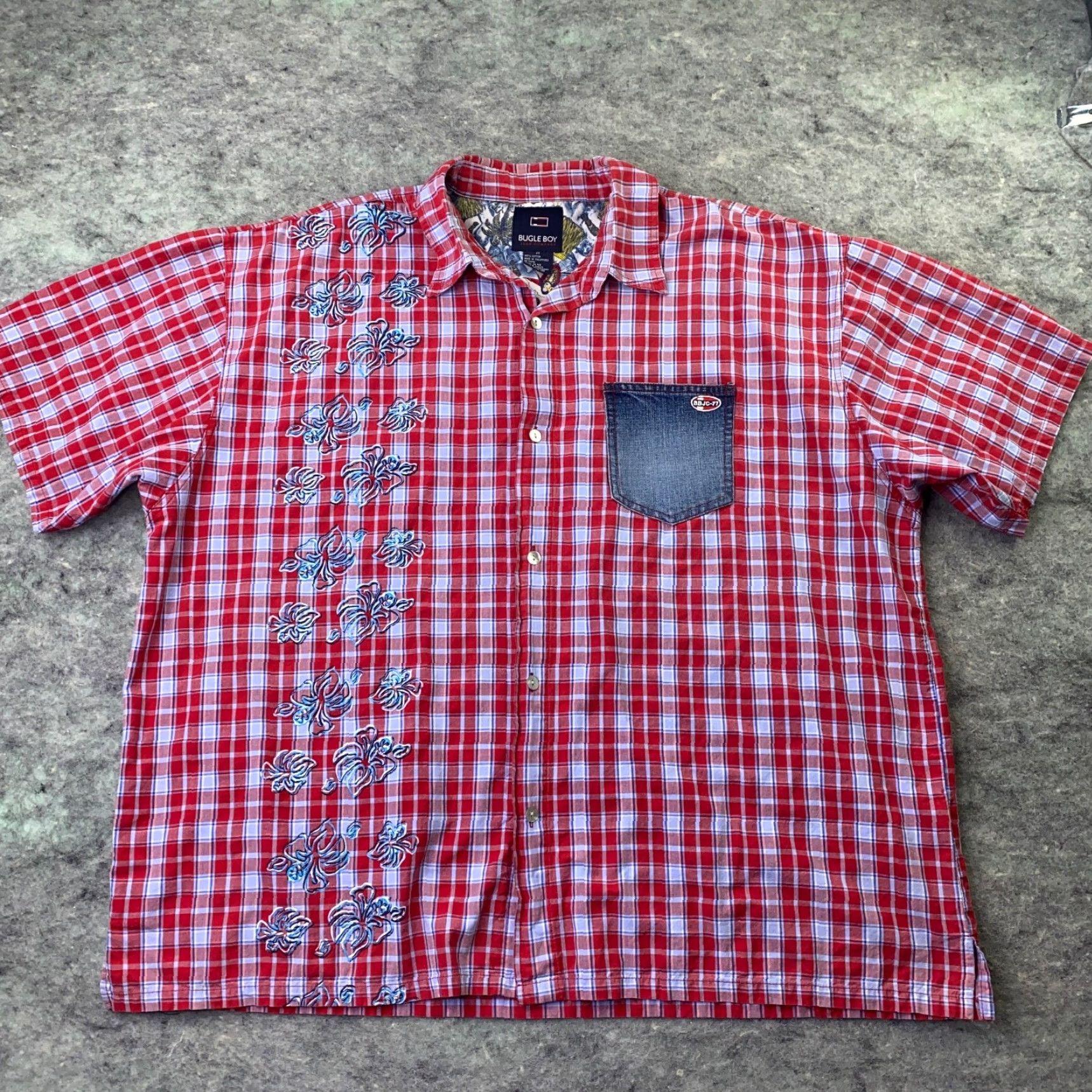 Bugle Boy VTG Bugle Boy Mens Shirt Plaid Button-Up Short Sleeve Red 2X Big & Tall Cotton Casual Beach Hawaiian 90s Mens Size US XXL / EU 58 / 5 - 2 Thumbnail