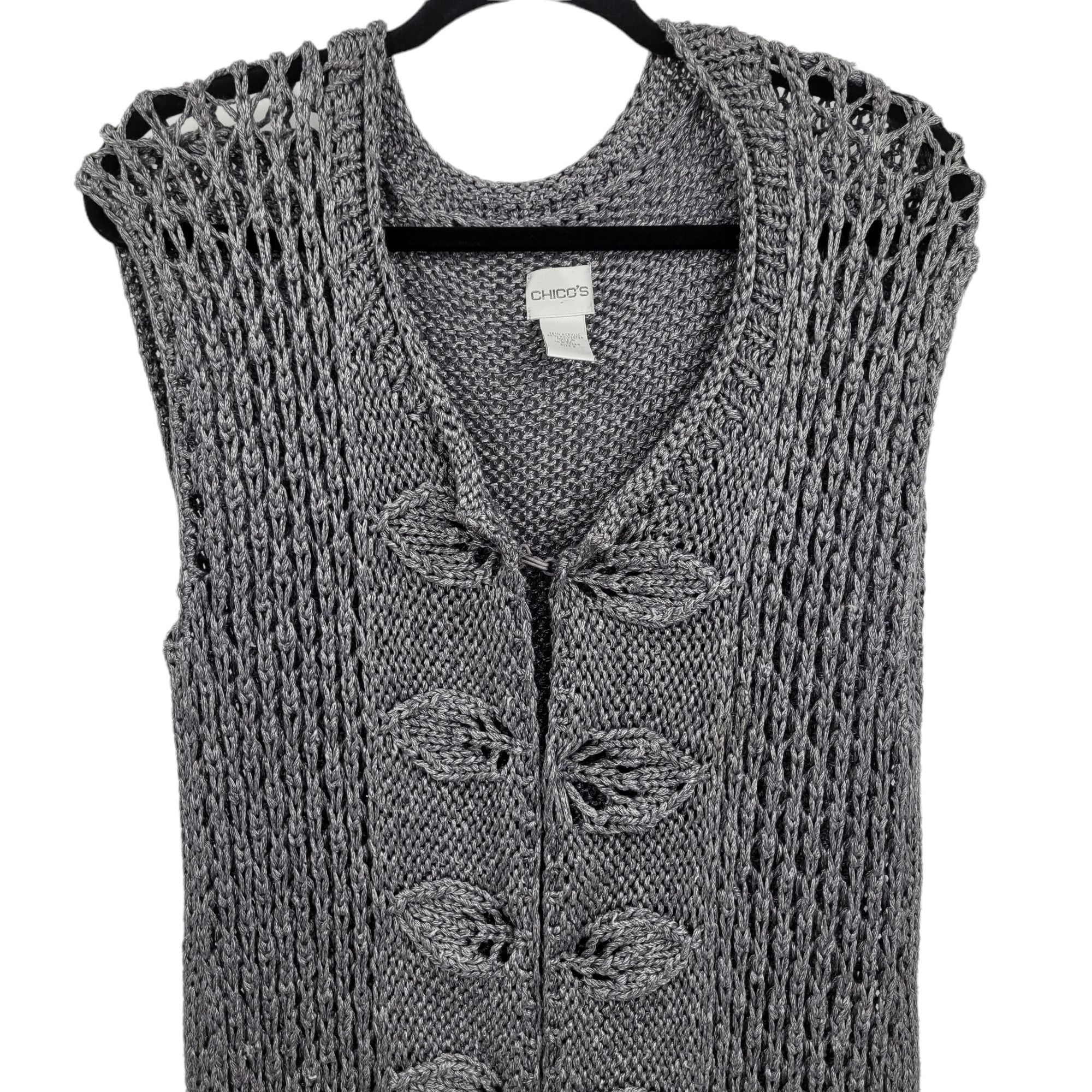 Vintage Vtg Chico's Longline Cardigan Duster Sz L Knit Metallic Gra Size L / US 10 / IT 46 - 4 Thumbnail