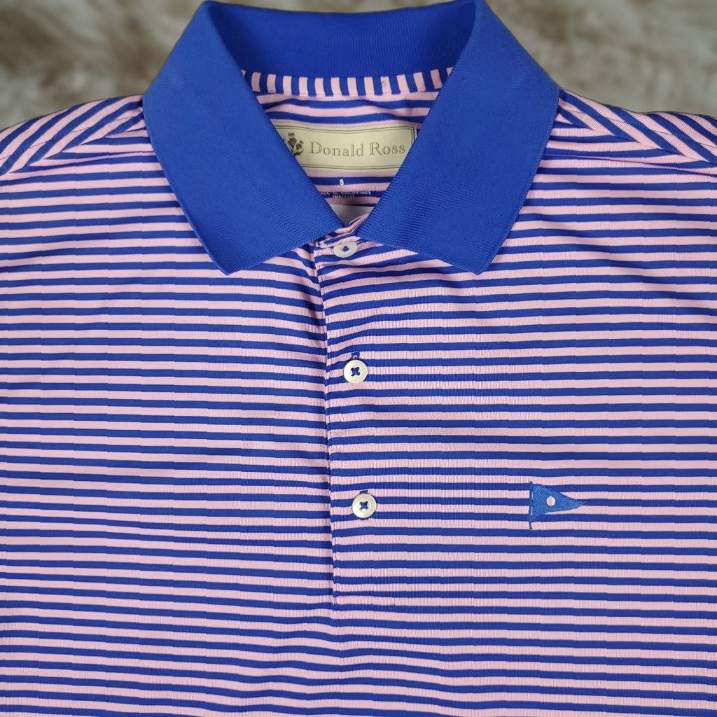 Vintage Donald Ross Polo Shirt Mens Large Blue Pink Striped Golf Casual Short Sleeve Shirt Size US L / EU 52-54 / 3 - 1 Thumbnail