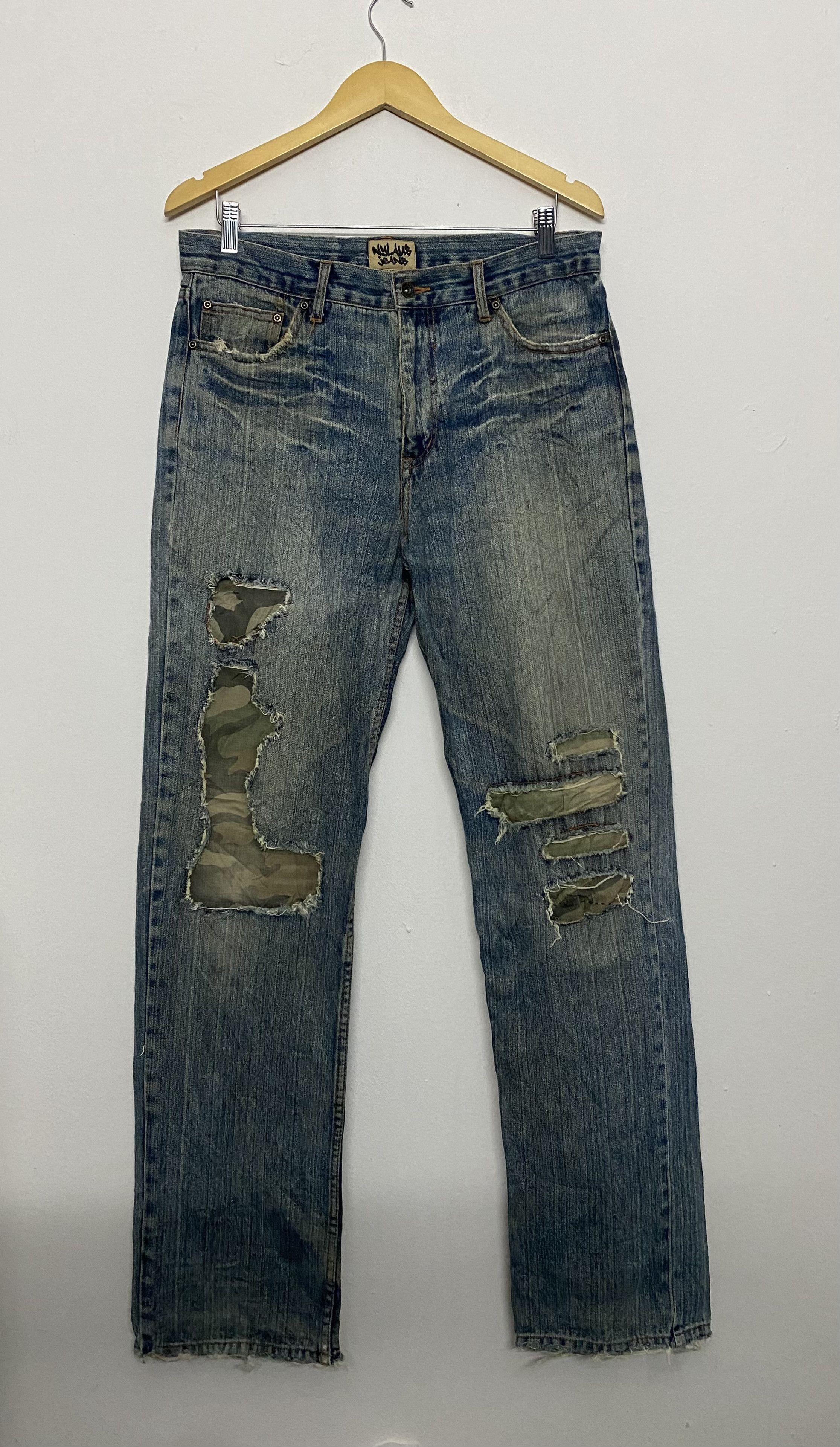 Japanese Brand Vintage Y2K NYLAUS JEANS Distressed Camo Patch Denim XLARGE Size US 34 / EU 50 - 1 Thumbnail