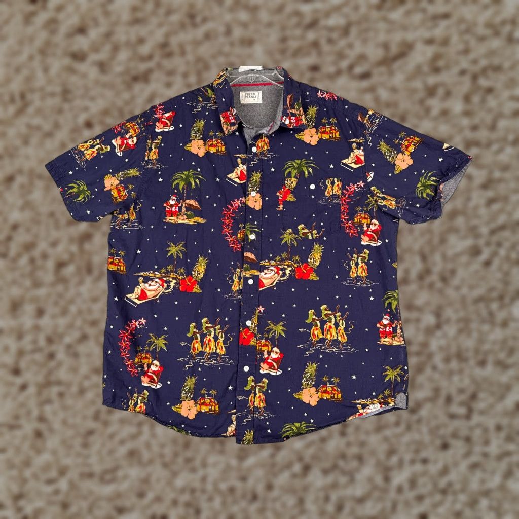 Free Planet Shirt Mens 2XL Blue Floral Santa Chistmas Luau Hawaiian Dress Shirt 2XL Mens Blue Floral Santa Christmas Theme Hawaiian Luau Shirt