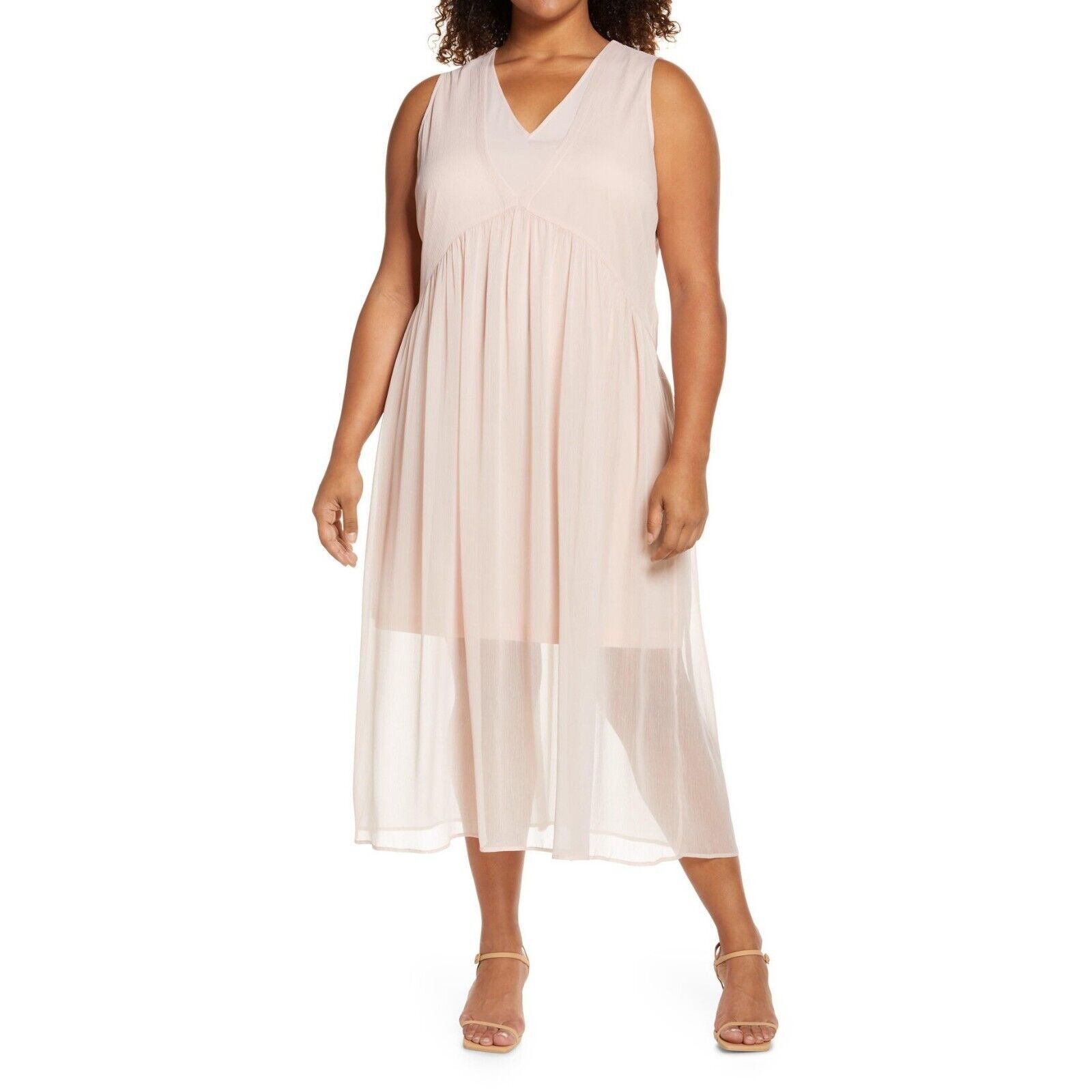Univibe Halogen Women Pink V-Neck Layered Chiffon Midi Dress Size XL Size XL / US 12-14 / IT 48-50 - 1 Thumbnail