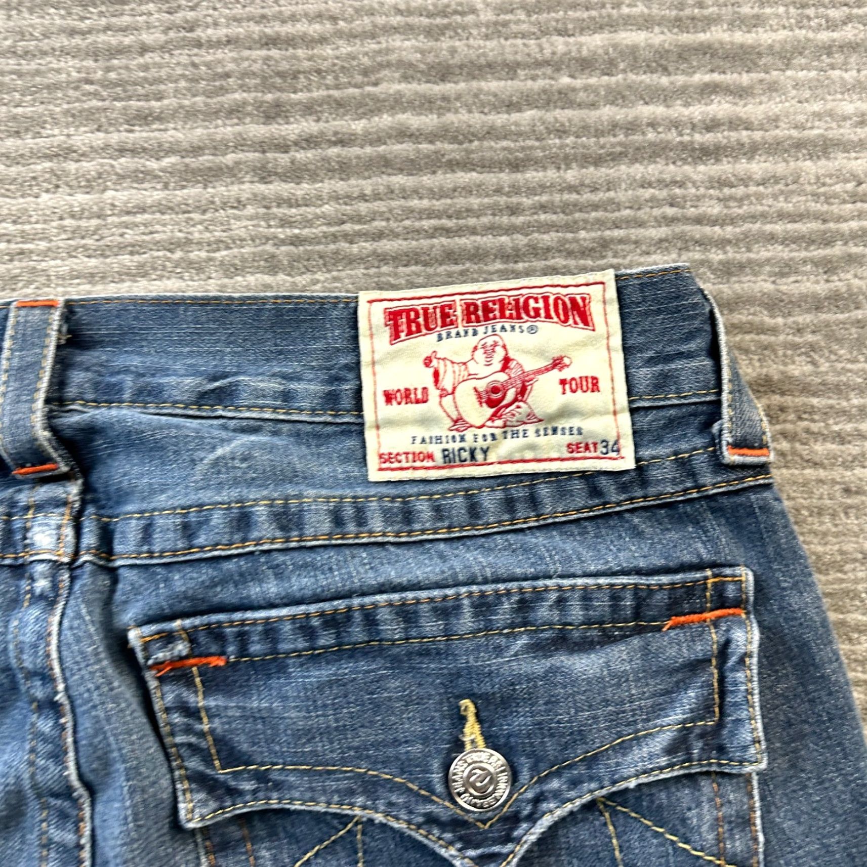 True Religion Jeans Mens 34 Ricky T Flap USA Made Distressed