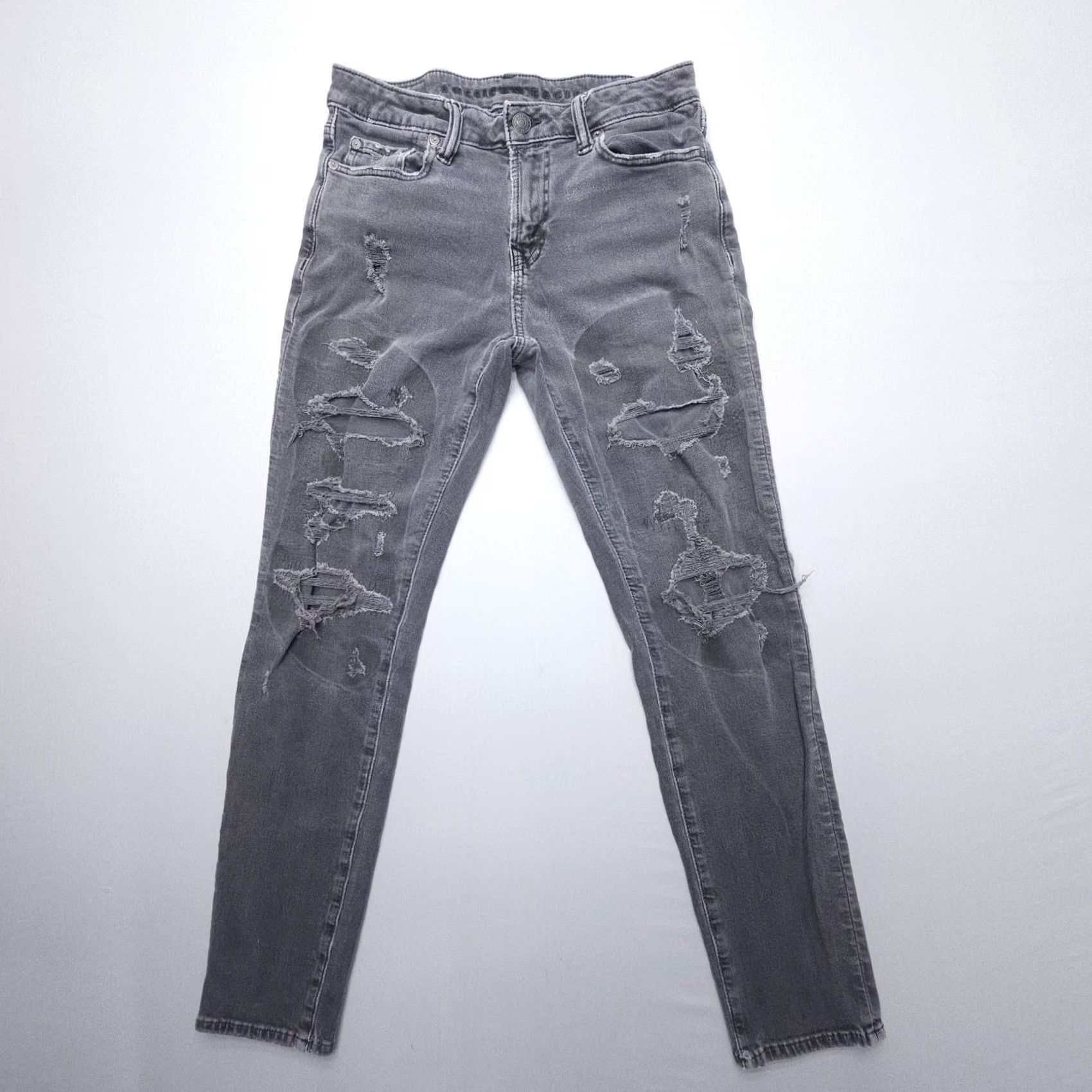 American Eagle Outfitters American Eagle Outfitters Jeans Mens 29x32 Slim Distressed Grunge 5-Pocket Denim Gray Leather Logo? Size US 29 - 2 Thumbnail
