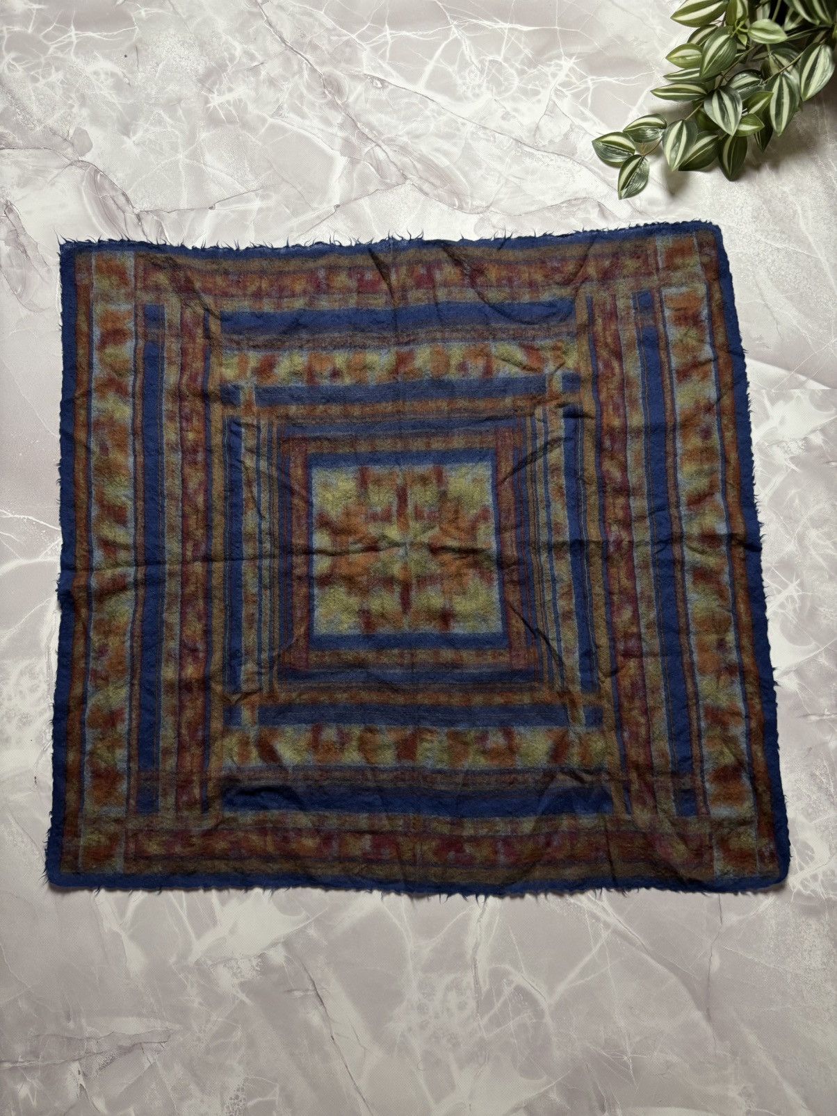 Japanese Brand VTG JAGO Wool Scarf Made in Japan Square Multicolor 76x80 Size ONE SIZE - 1 Thumbnail