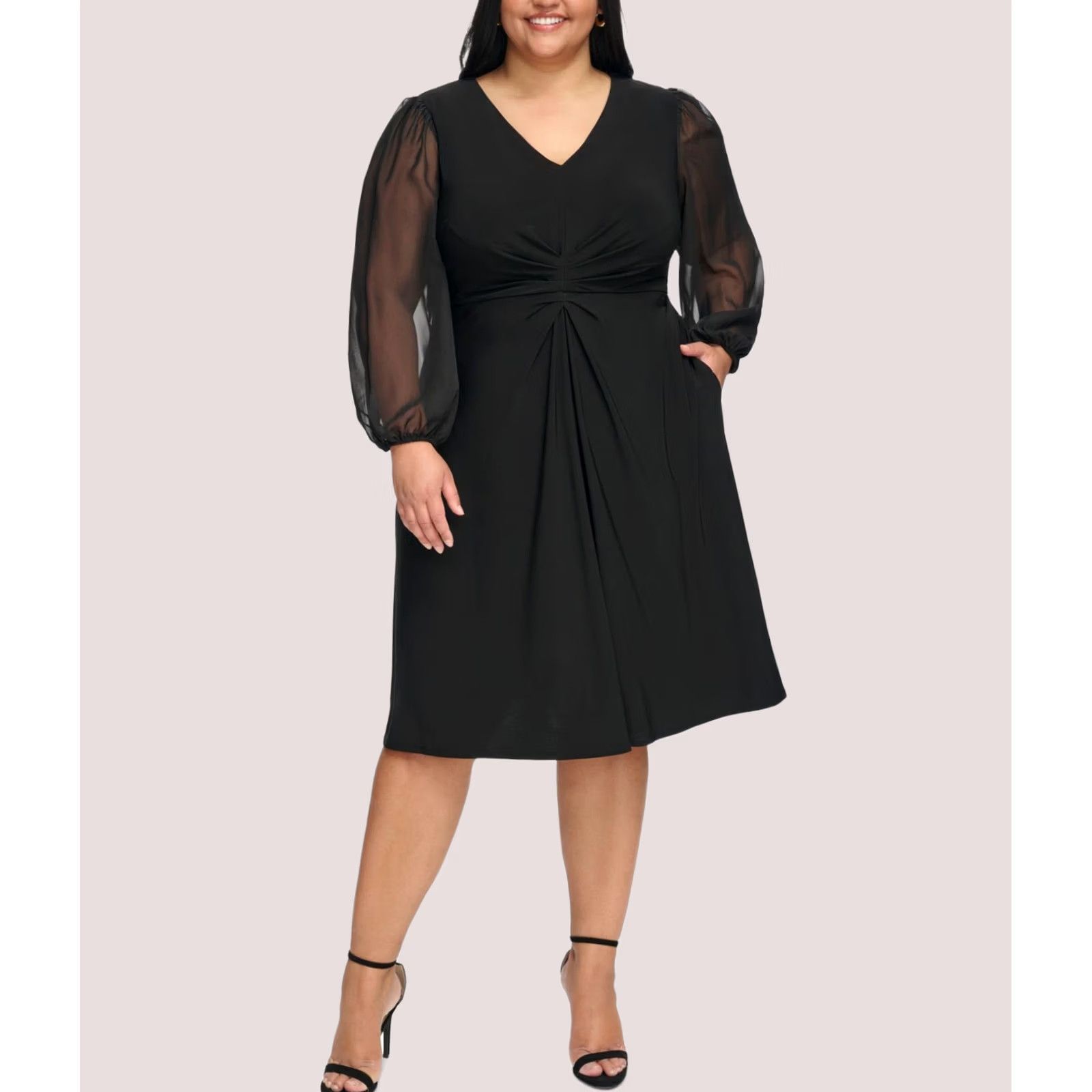 Jessica Simpson VINTAGE Jessica Simpson Womens Gathered Sheer Midi Dress, black, Plus Size, 24W Size 4XL / US 24-26 - 1 Preview
