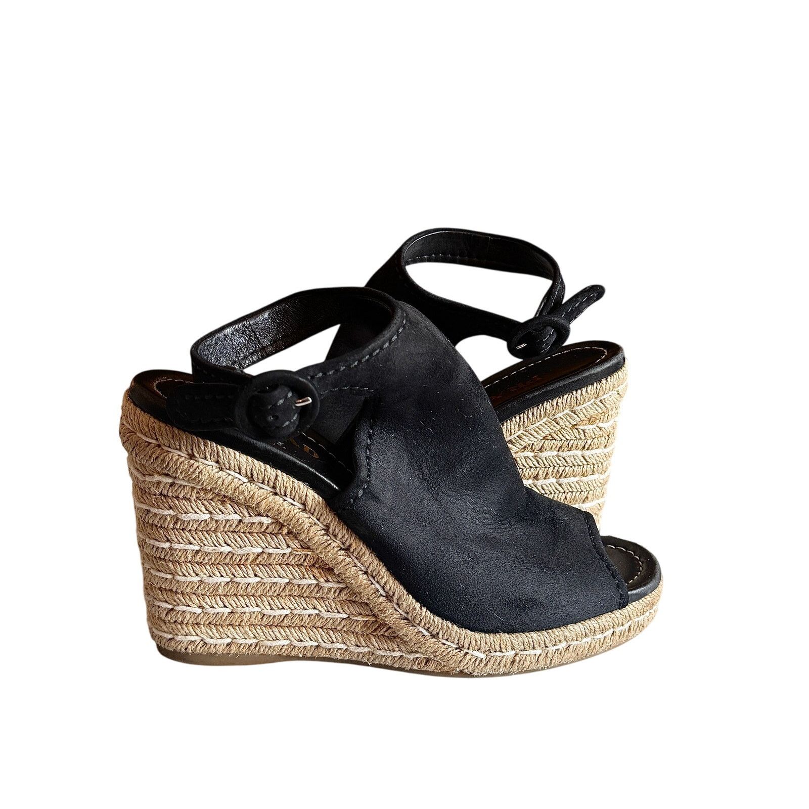 Prada Prada Black Suede Open Toe Espadrille Slingback Wedges Size US 9.5 / IT 39.5 - 1 Thumbnail