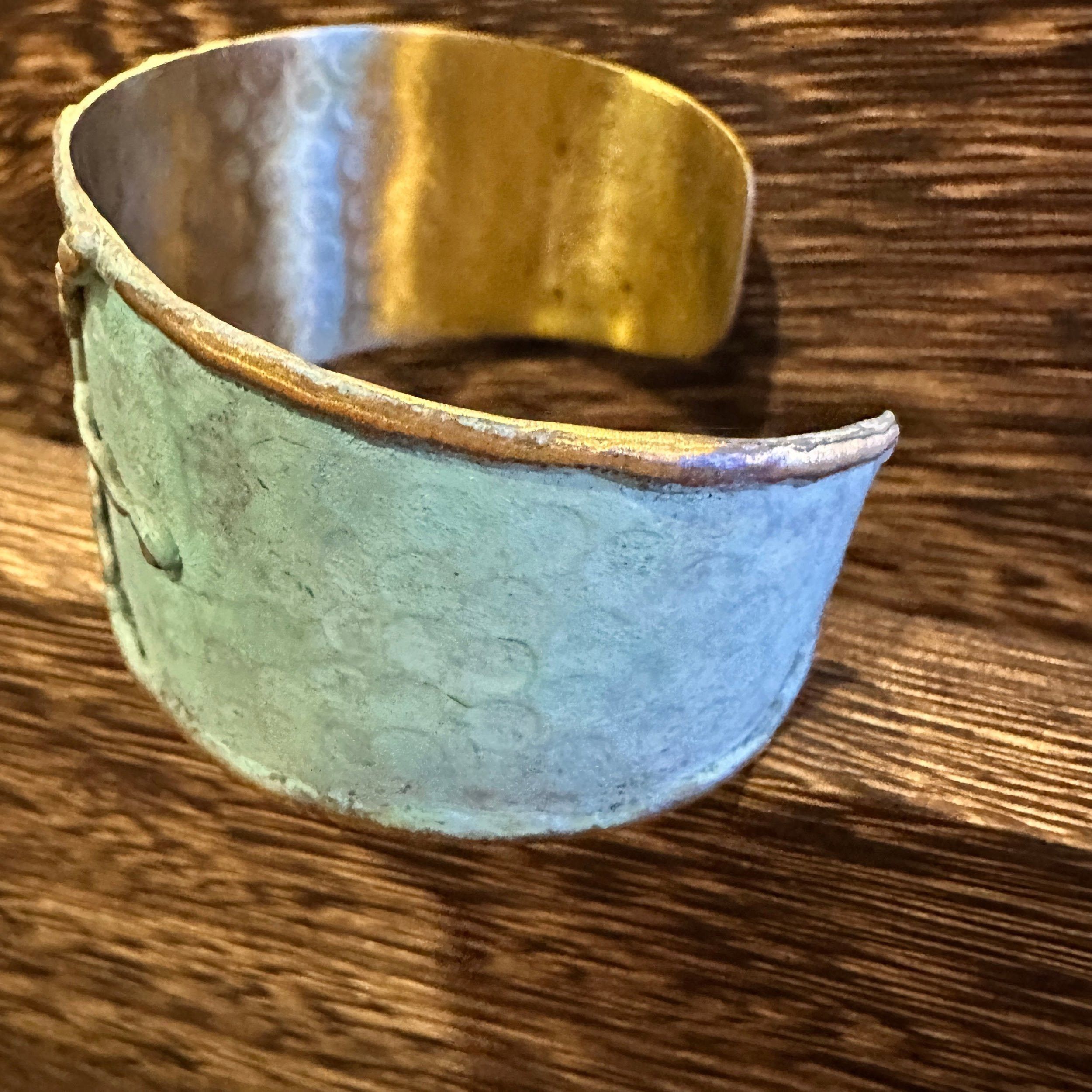 Other Artisan Aqua Patina Brass Cuff Bracelet, 2in Wide, Adjustabl Size ONE SIZE - 8 Thumbnail