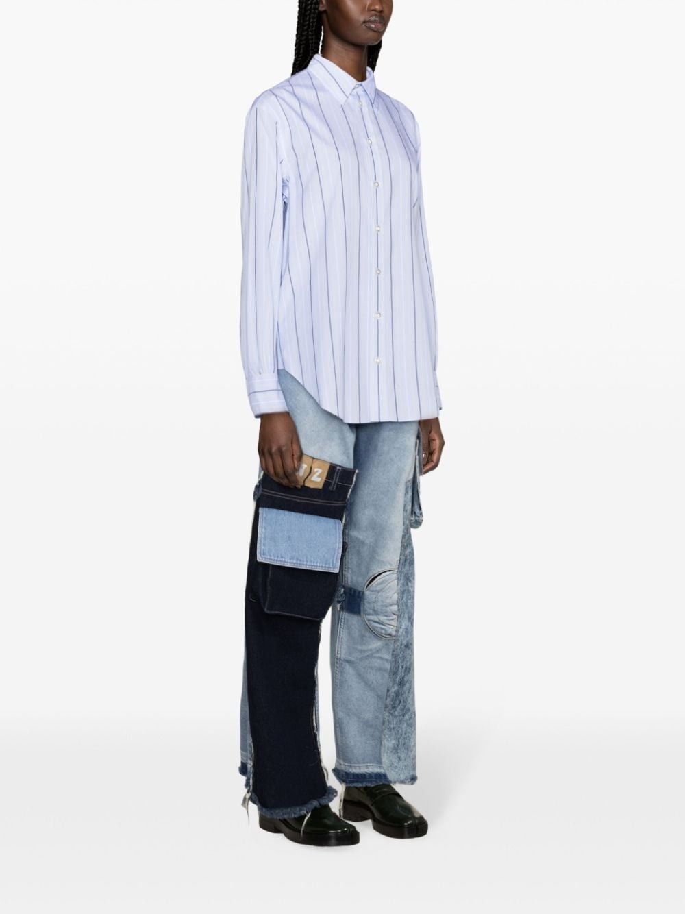Marni o1f1d3z0525 Striped Straight-Collar Cotton Shirt Multicolor Size L / US 10 / IT 46 - 3 Thumbnail
