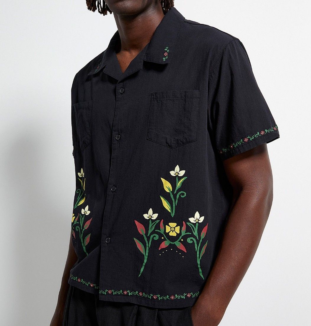 image of Profound Aesthetic Oversized Floral Print Boxy Camp Shirt in Black, Men's (Size Small)