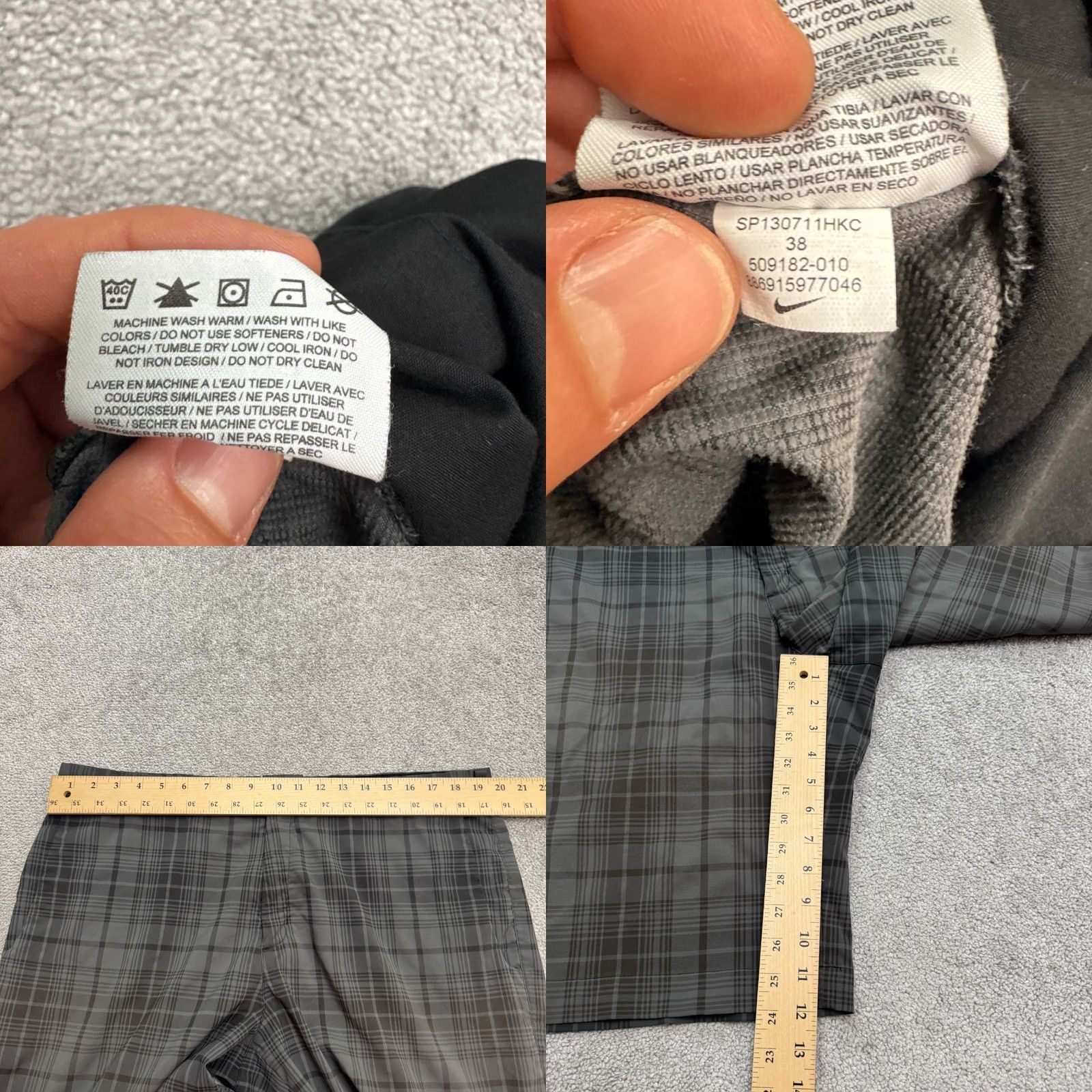 Nike Nike Golf Performance Dri-Fit Plaid Chino Shorts Mens 38 Gray Black Snap Button Wrap Pocket Regular Front Flat Front 12in Inseam Casual Sports Size US 38 / EU 54 - 8 Thumbnail