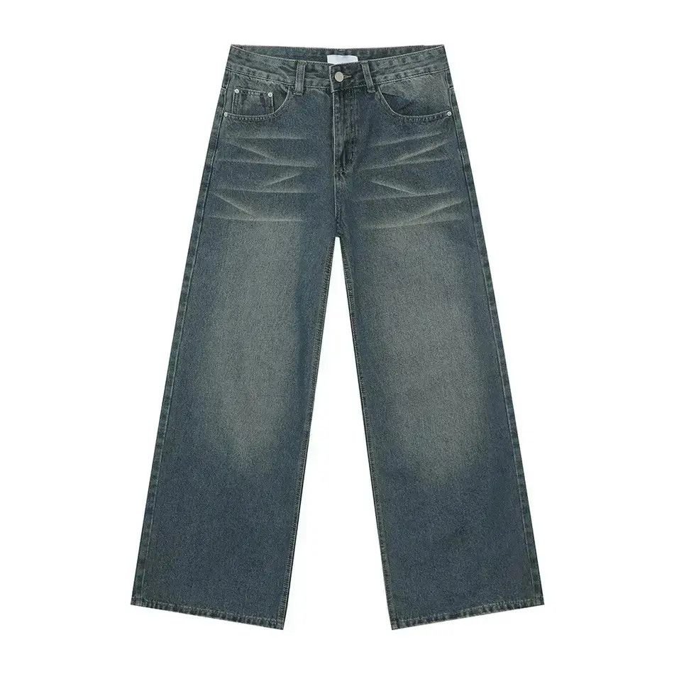 Retro wide leg straight leg water pattern jeans