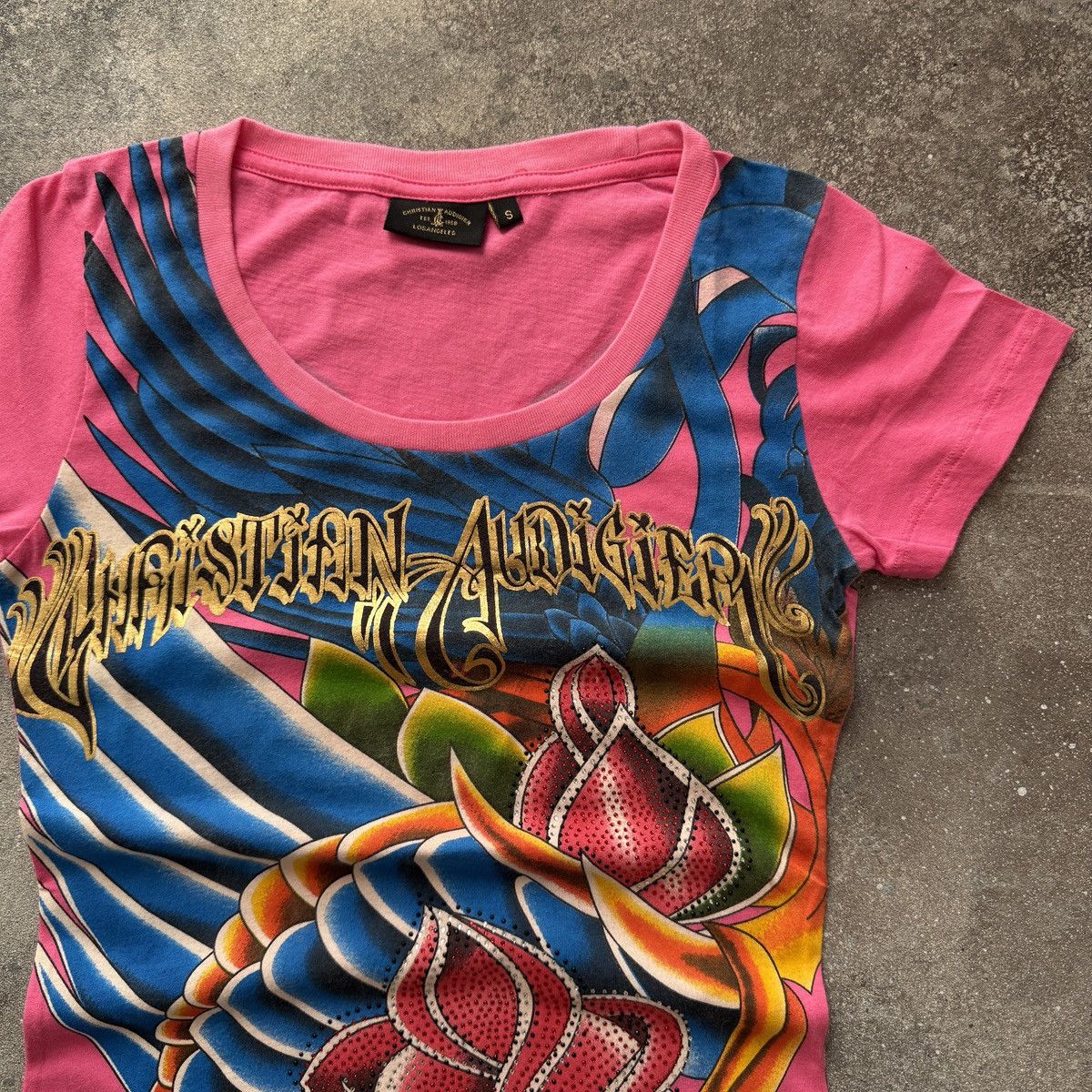 Christian Audigier Christian Audigier (Ed Hardy) Y2K Glam Rhinestones T-Shirt Size S / US 4 / IT 40 - 4 Thumbnail