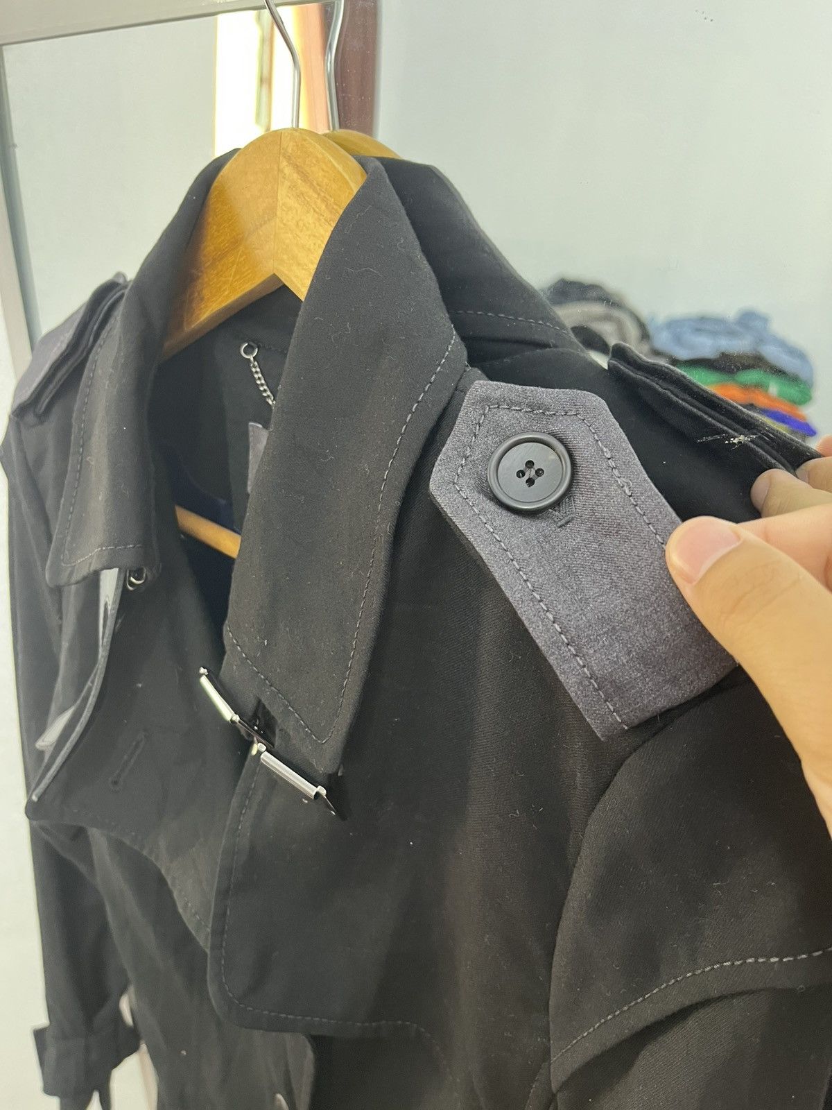 Japanese Brand Celina Firenze Black Double Breasted Trench Coat Size XS / US 0-2 / IT 36-38 - 3 Thumbnail