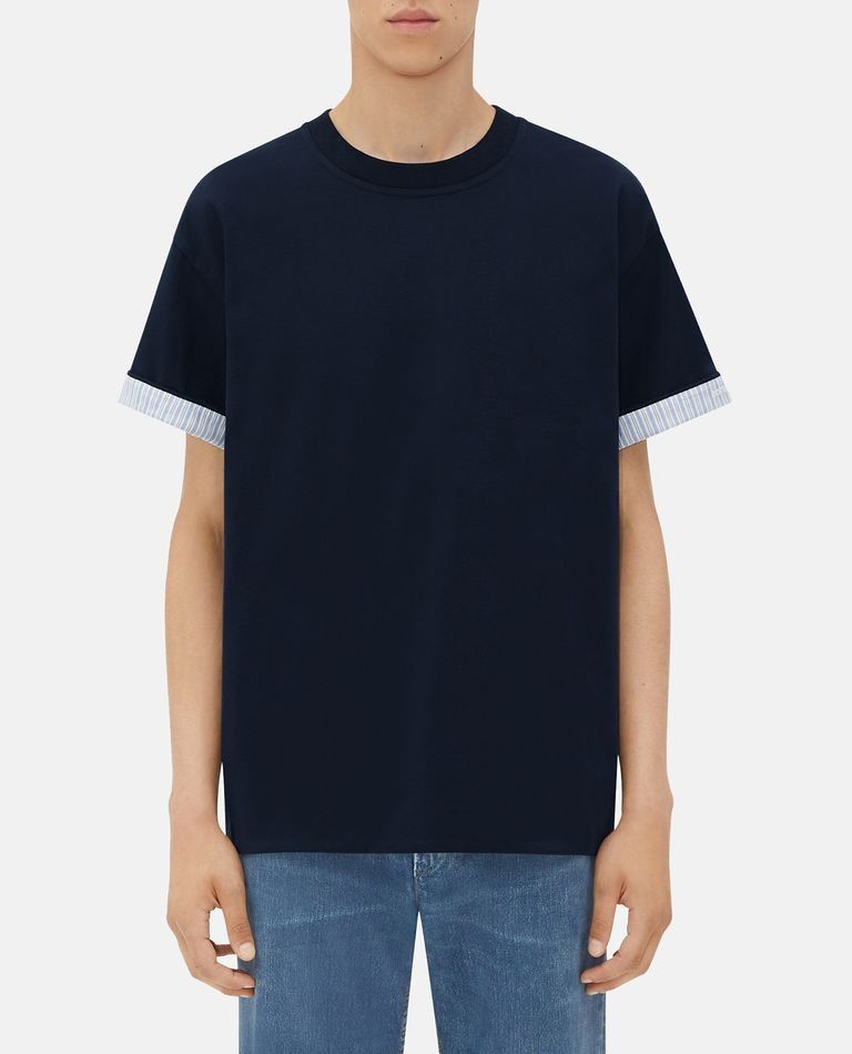 Bottega Veneta o1n1vont1224 Double Layer Striped Cotton T-Shirt in Navy Size US S / EU 44-46 / 1 - 1 Thumbnail