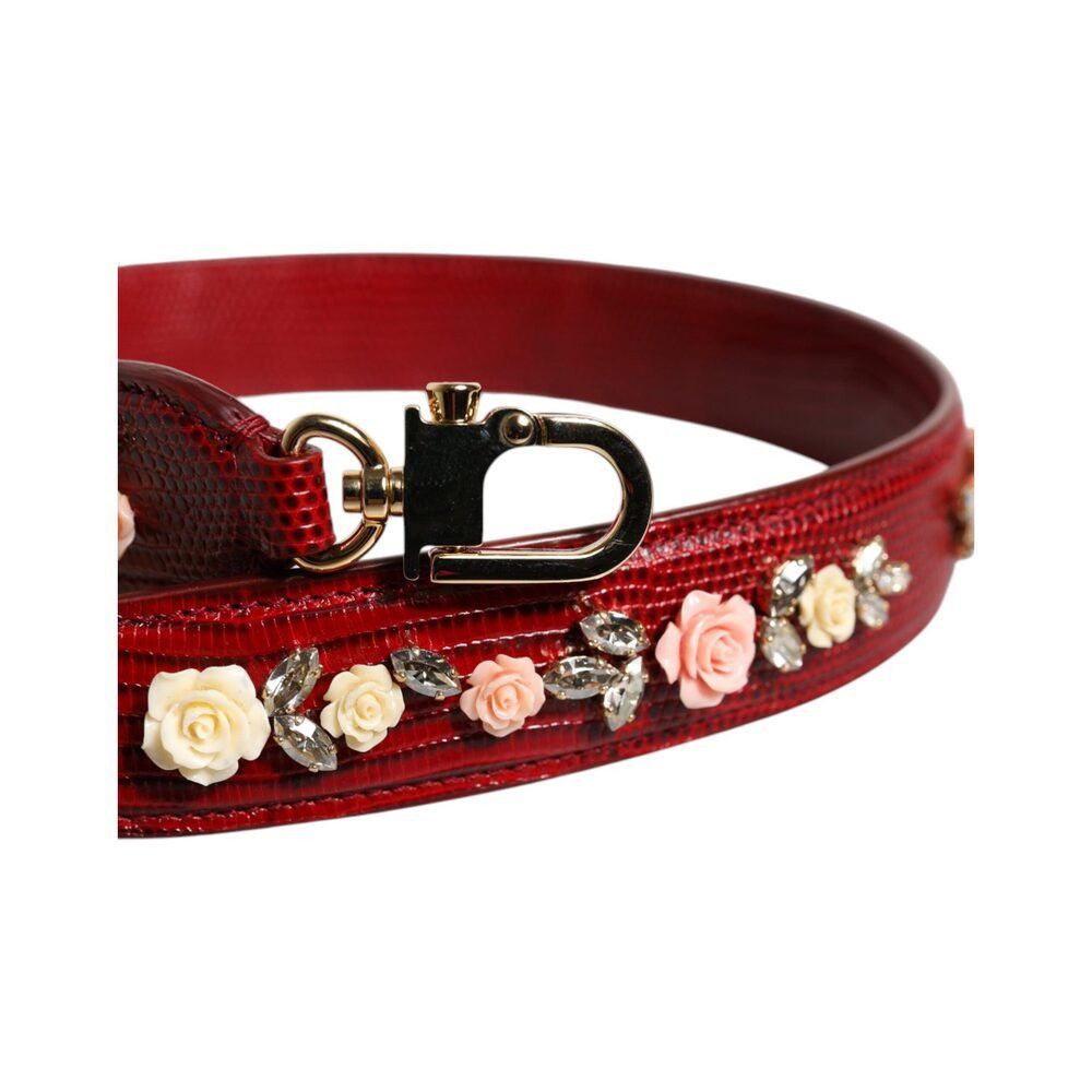 Dolce & Gabbana Dolce & Gabbana Red Leather Floral Embellish Bag Shoulder St Size ONE SIZE - 3 Thumbnail
