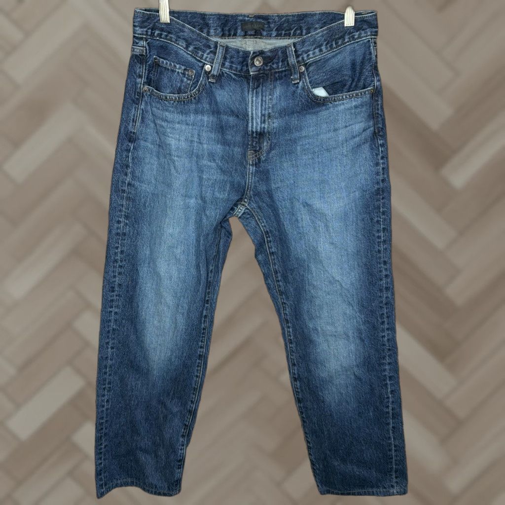 Uniqlo Uniqlo Jeans Mens 33 Straight Leg Fit Cotton Denim Pocket Casual 33 Blue Mid 10-12in Inseam 28in Regular Size US 33 - 1 Thumbnail