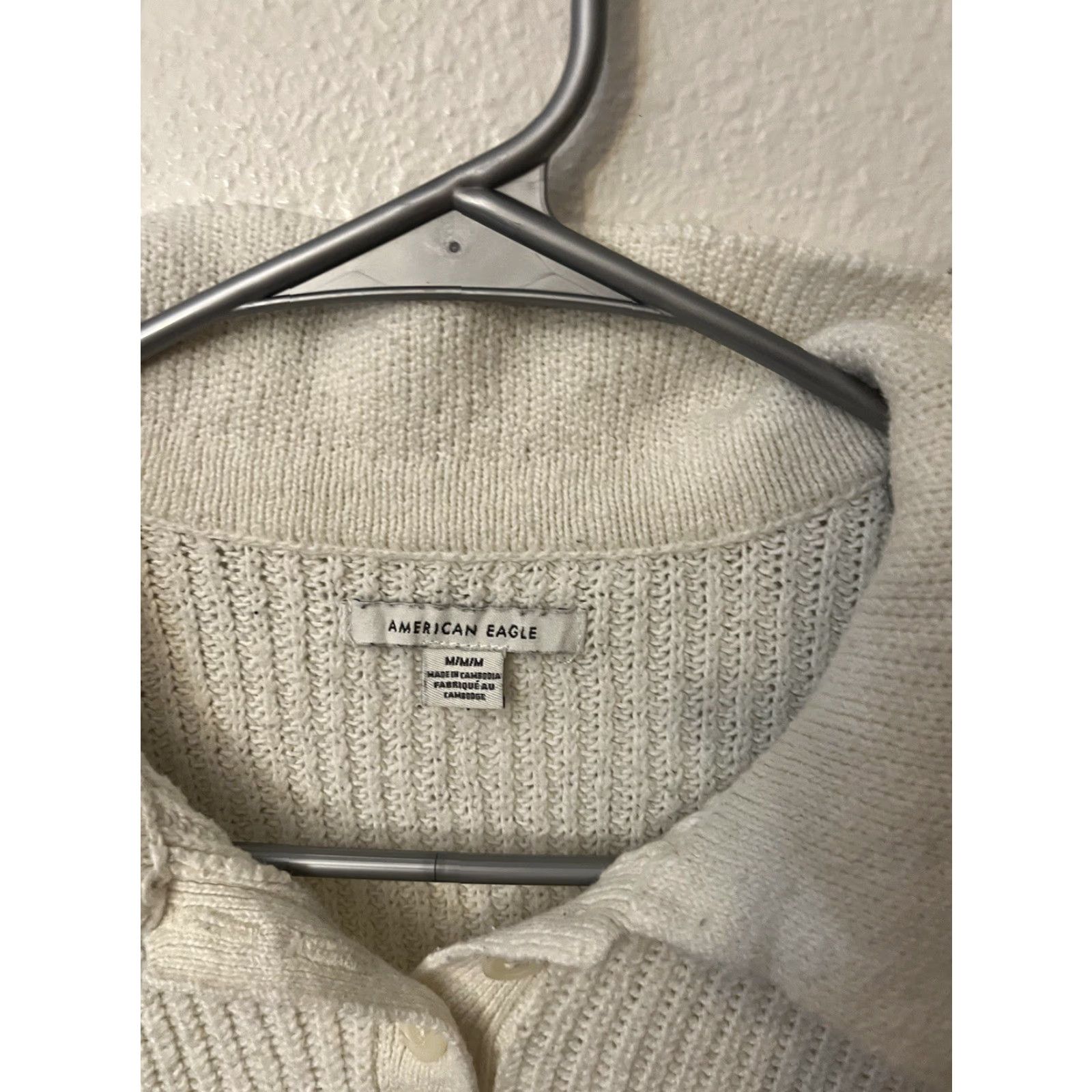 Vintage American Eagle Sweater Womens Knit Polo Sz M Ivory Cream Size M / US 6-8 / IT 42-44 - 2 Thumbnail