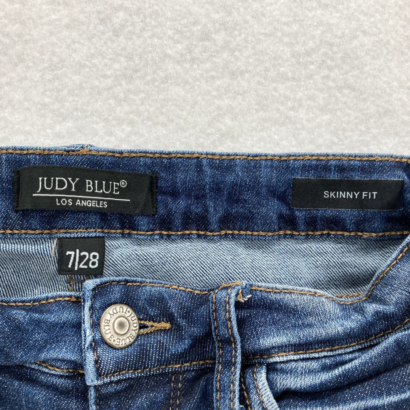 Denime Judy Blue Jeans Womens Skinny Fit Medium Wash Blue Stretch Denim 28in Inseam Pockets Slim Rise Mid 8.5-10.5in Size 28" / US 6 / IT 42 - 4 Thumbnail