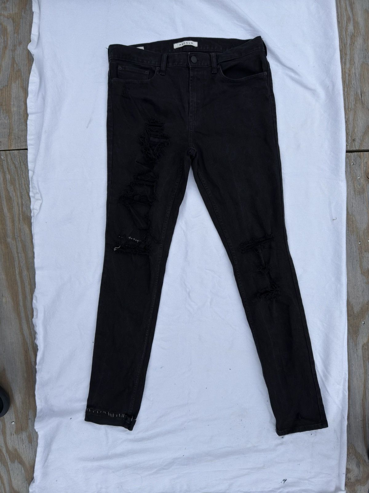 Vintage Black straight leg customized stitched ripped jeans Size US 34 / EU 50 - 1 Thumbnail