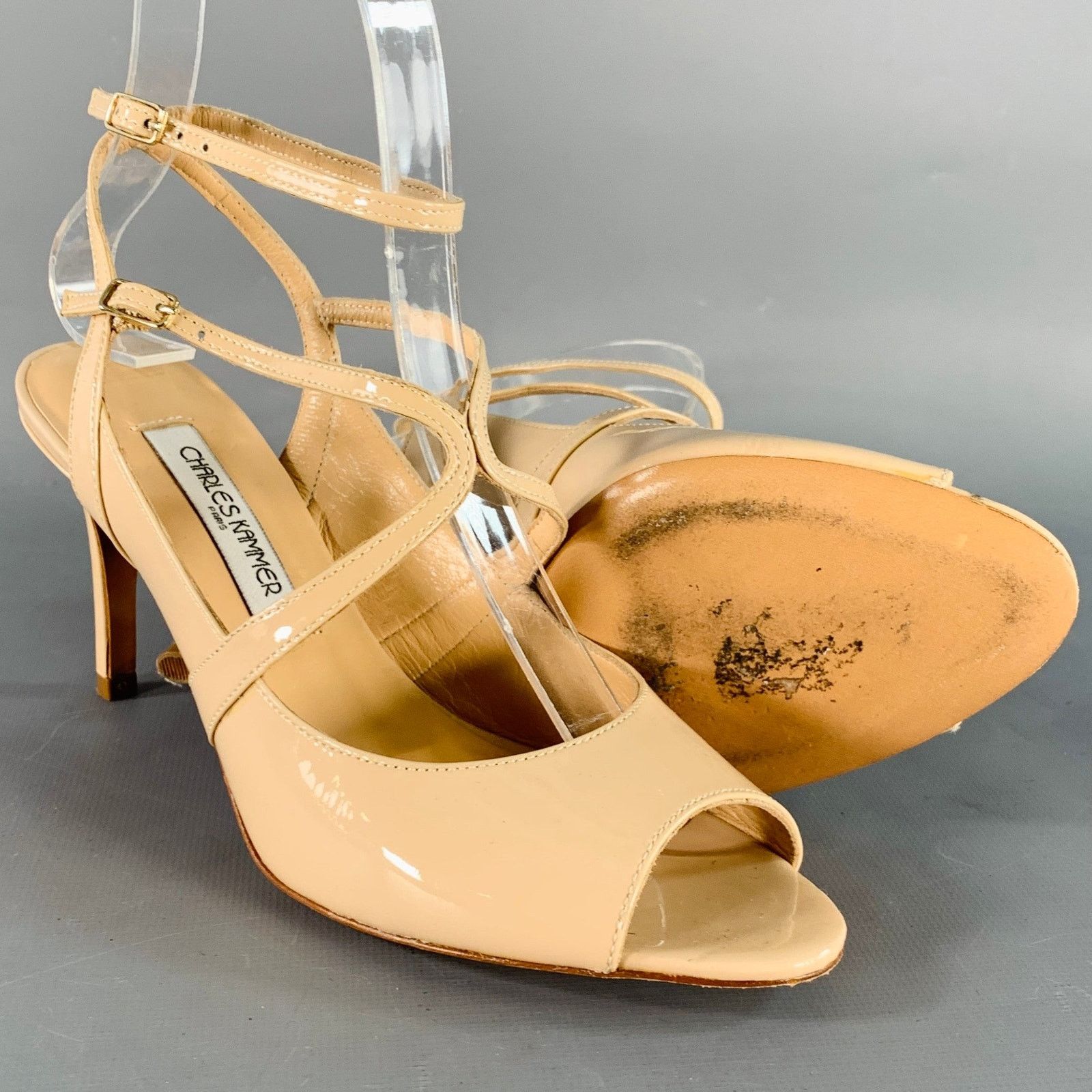 Other Beige Nude Patent Leather Peep Toe Strappy Sandals Size US 6 / IT 36 - 5 Thumbnail