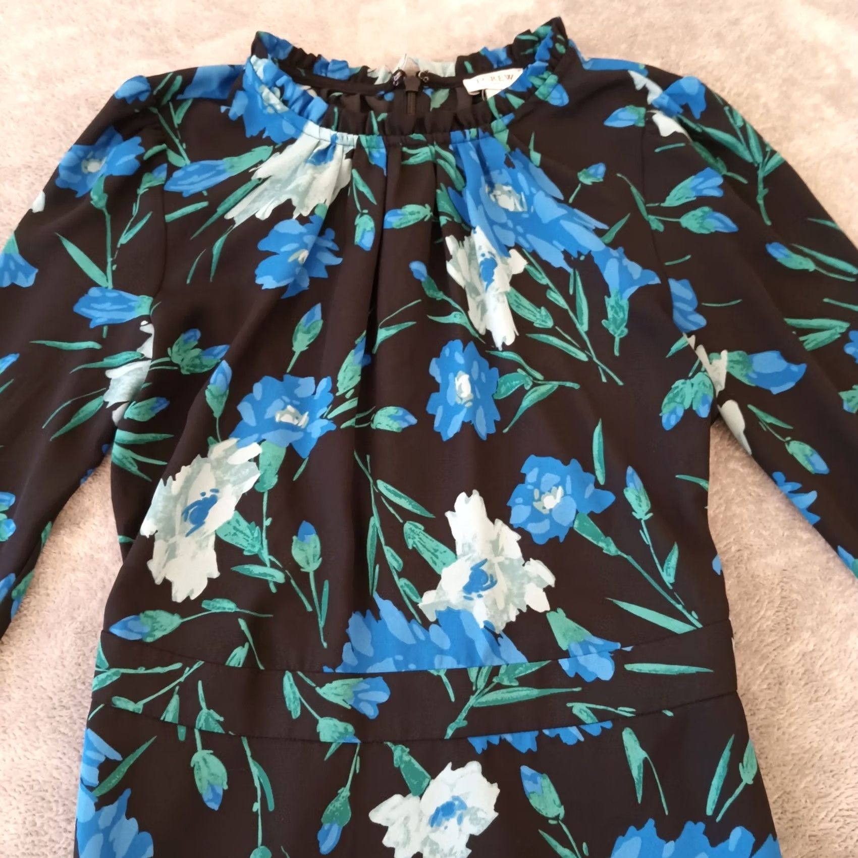 J.Crew J.Crew Dress Blue Floral Long Sleeve Lined Ruffle Accent Maxi Size 00 Women Size XXS / US 00 / IT 34 - 3 Thumbnail