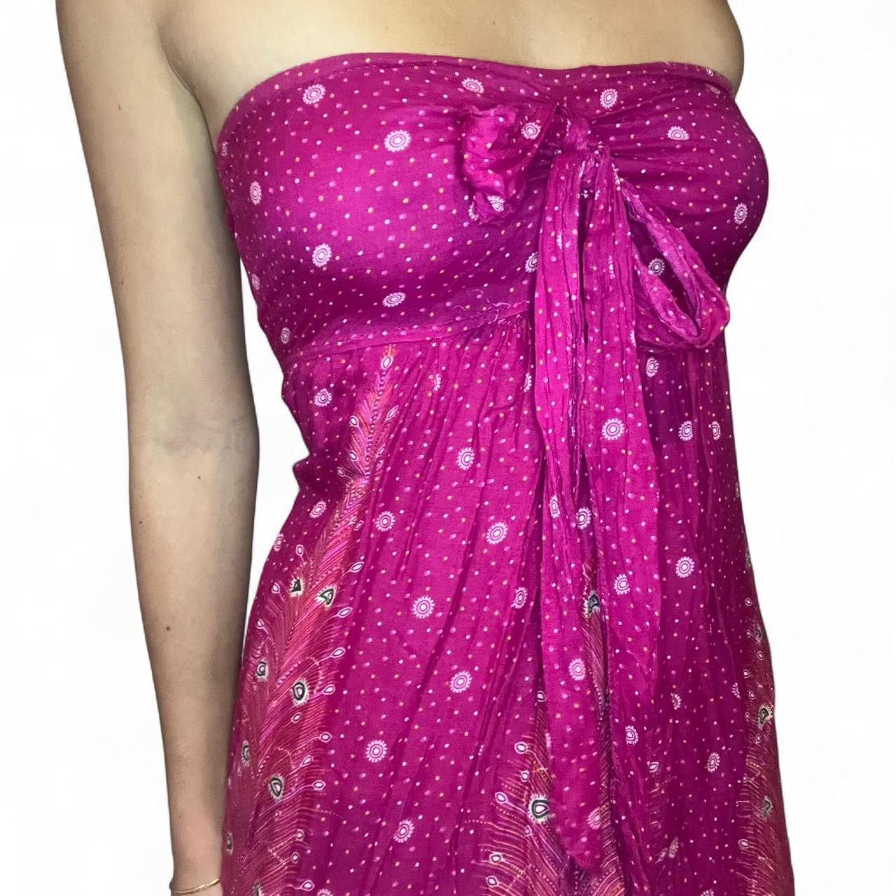 Vintage boho fairy hot pink paisley print strapless dress
